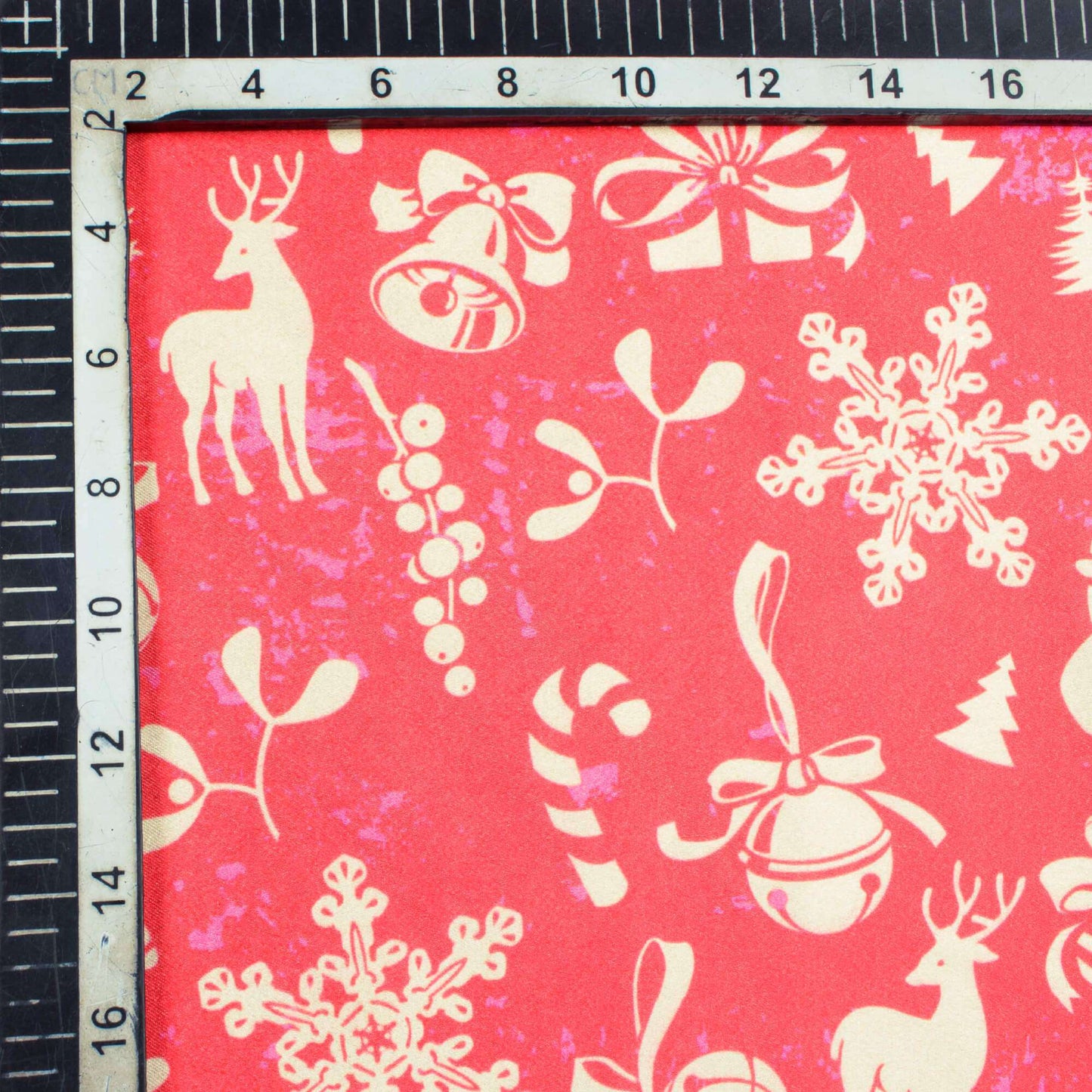 Ruby Pink And Cream Christmas Pattern Digital Print Japan Satin Fabric - Fabcurate