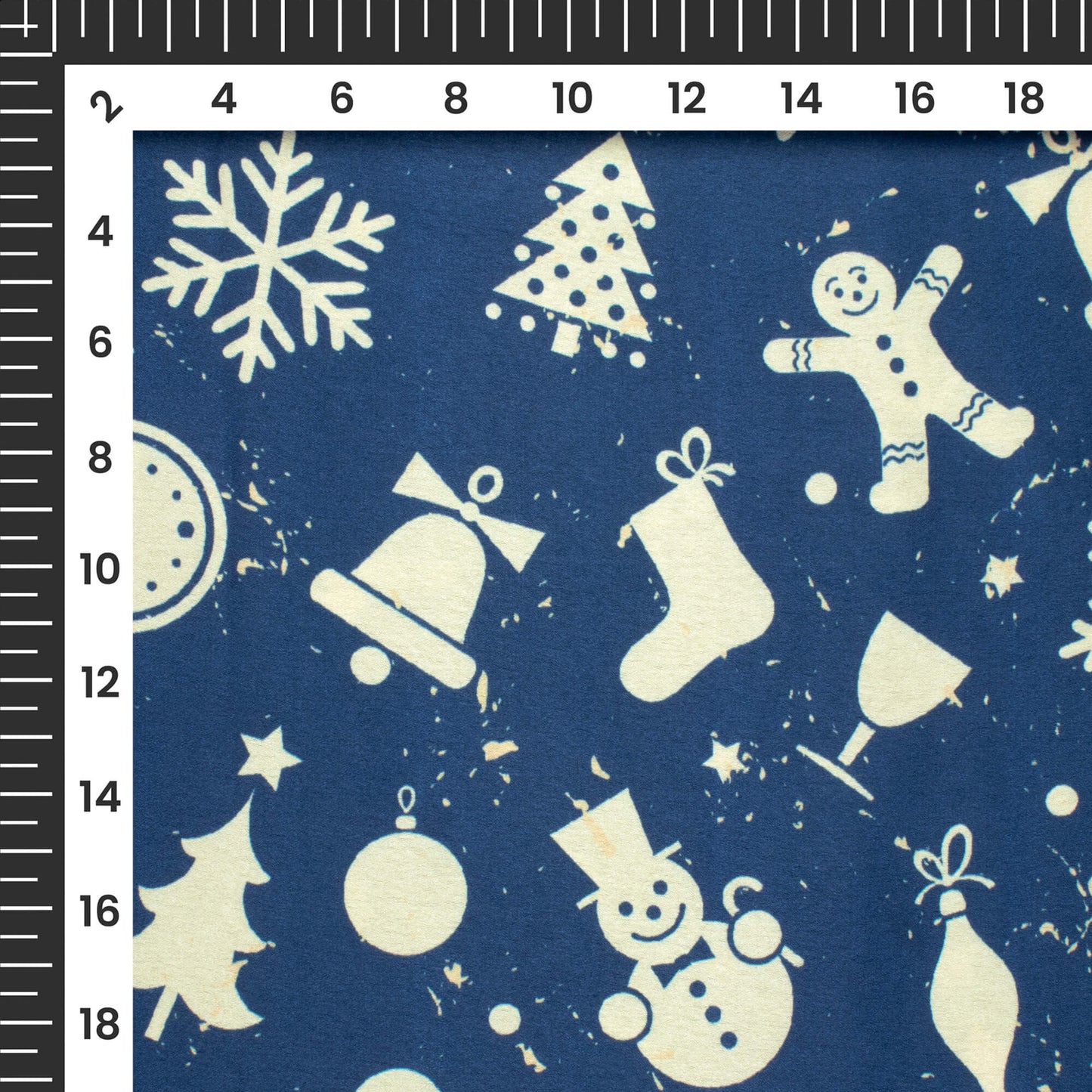 Aegean Blue And Cream Christmas Pattern Digital Print Japan Satin Fabric