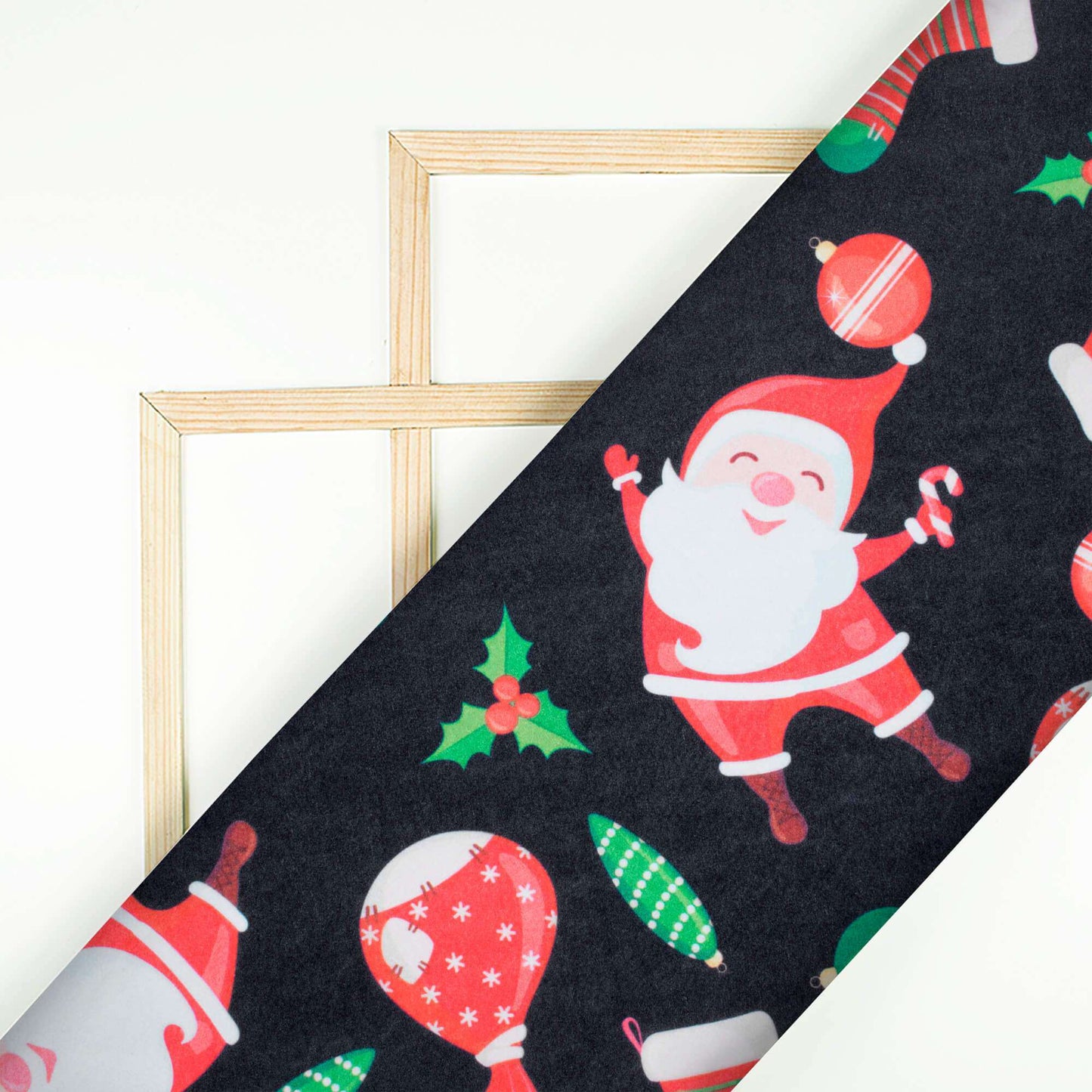 Black And Red Christmas Pattern Digital Print Japan Satin Fabric - Fabcurate