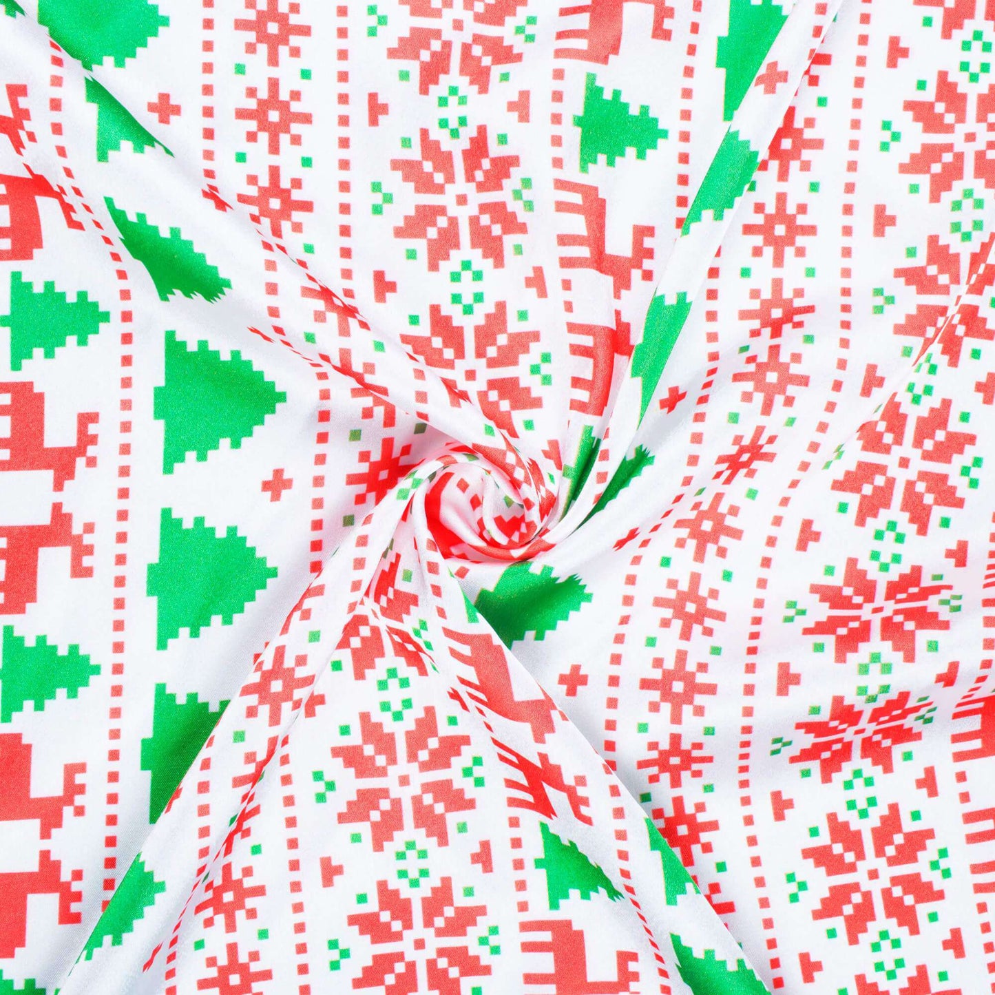 Green And Red Christmas Pattern Digital Print Japan Satin Fabric - Fabcurate