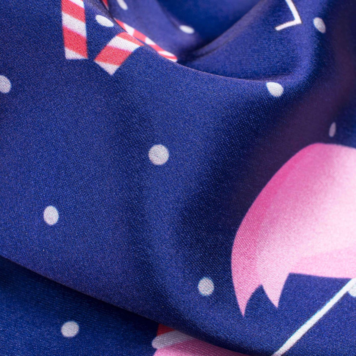 Royal Blue And Pink Christmas Pattern Digital Print Japan Satin Fabric - Fabcurate