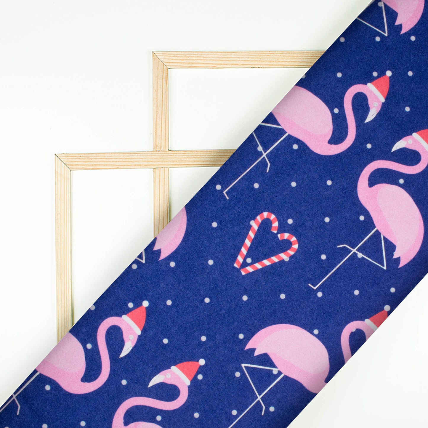 Royal Blue And Pink Christmas Pattern Digital Print Japan Satin Fabric - Fabcurate