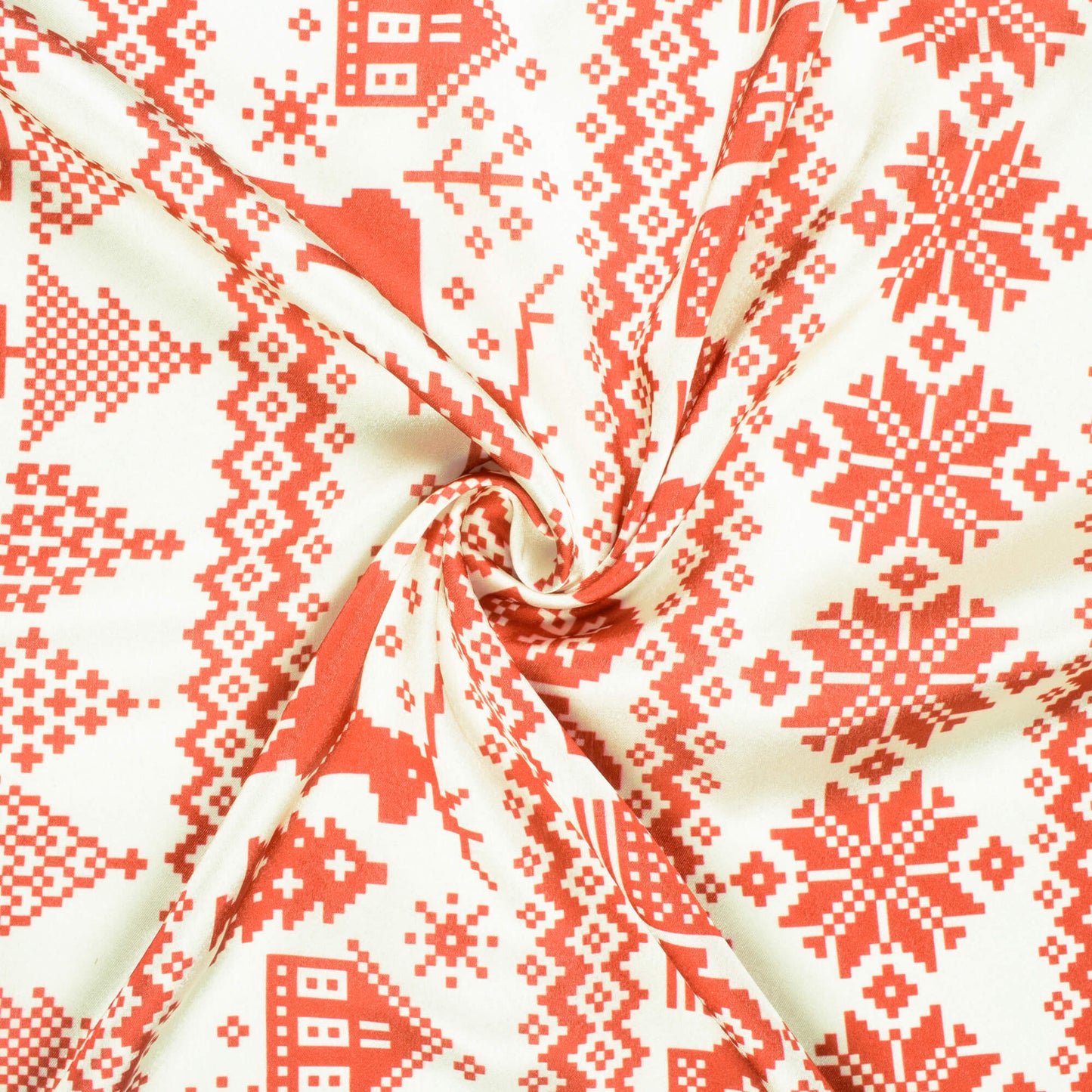 Red And White Christmas Pattern Digital Print Japan Satin Fabric