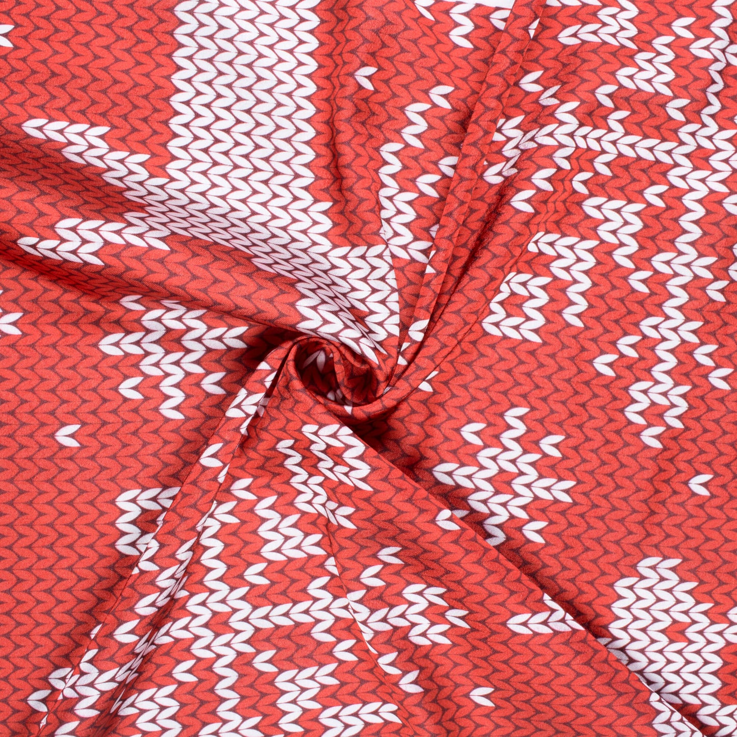 Red And Off White Christmas Pattern Digital Print Japan Satin Fabric - Fabcurate