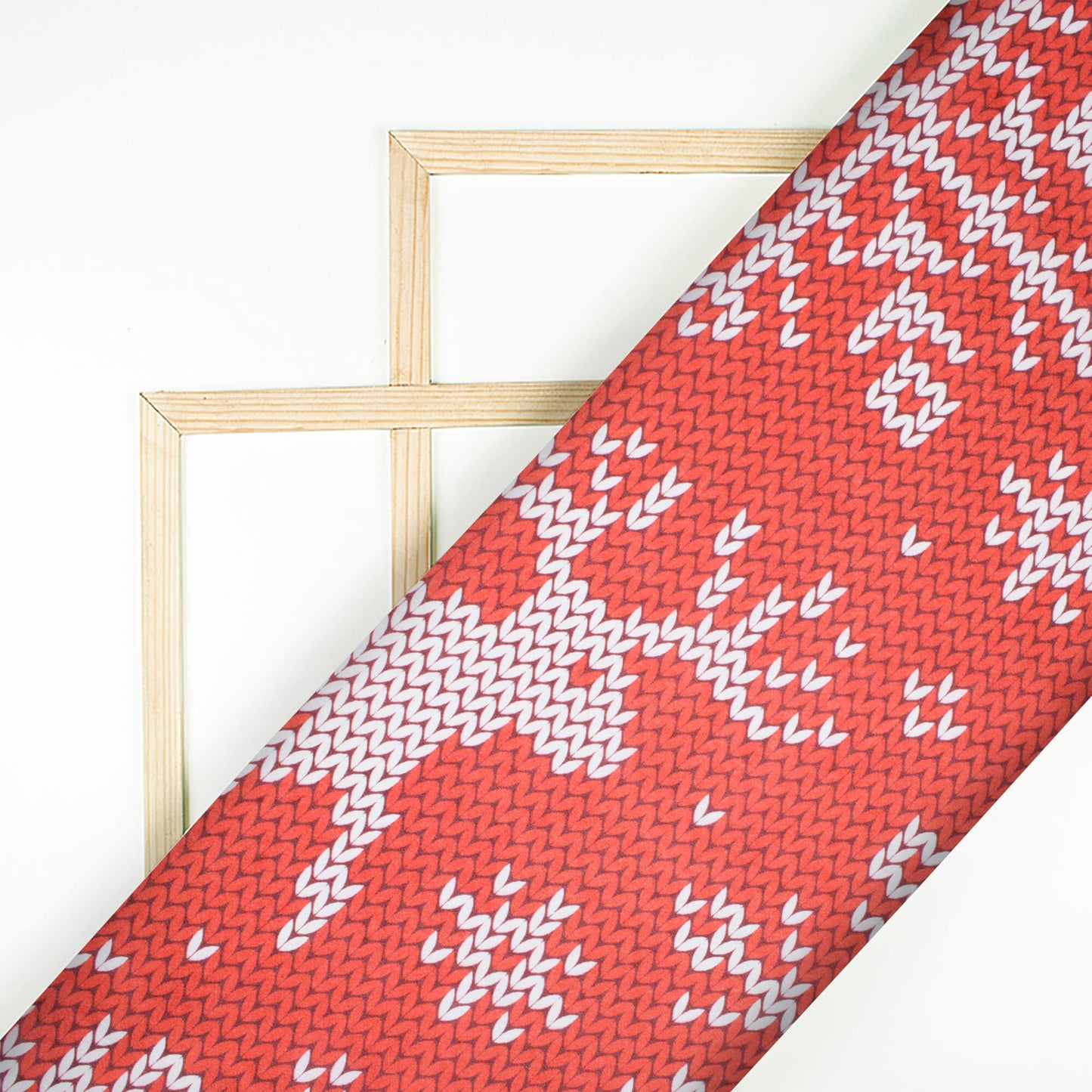 Red And Off White Christmas Pattern Digital Print Japan Satin Fabric - Fabcurate