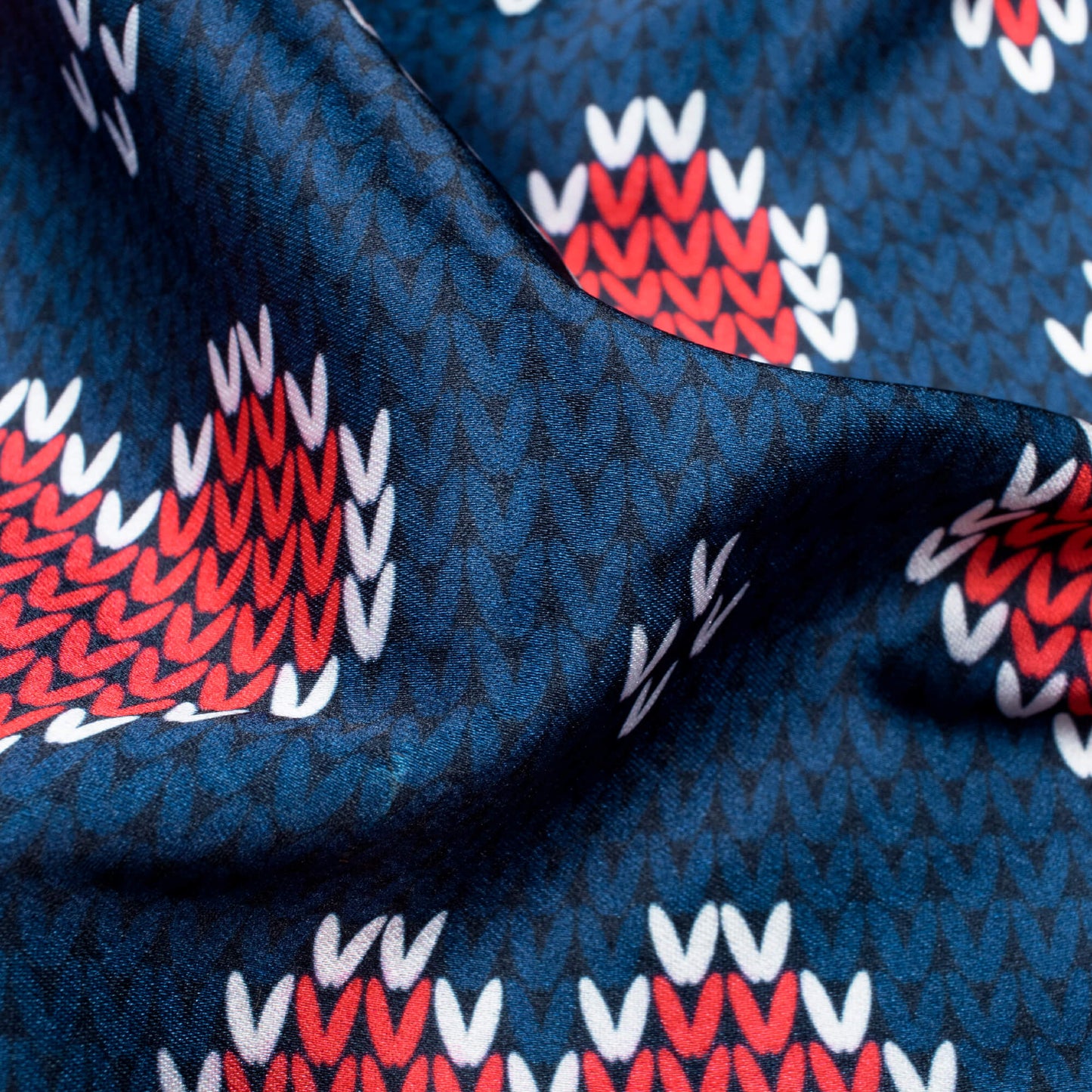 Navy Blue And Red Christmas Pattern Digital Print Japan Satin Fabric - Fabcurate