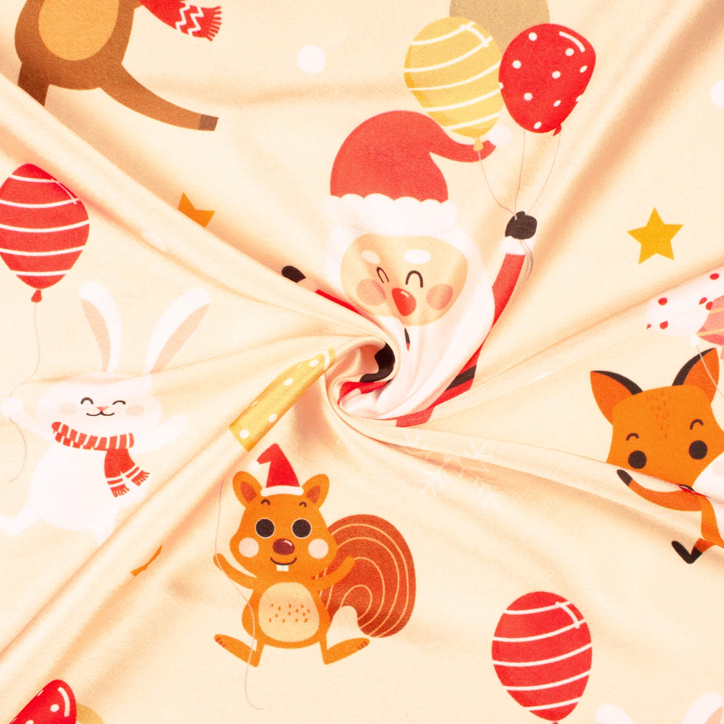 Beige And Tortilla Brown Christmas Pattern Digital Print Japan Satin Fabric - Fabcurate