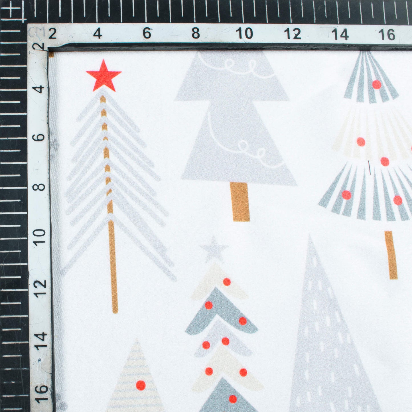 White And Grey Christmas Pattern Digital Print Japan Satin Fabric - Fabcurate