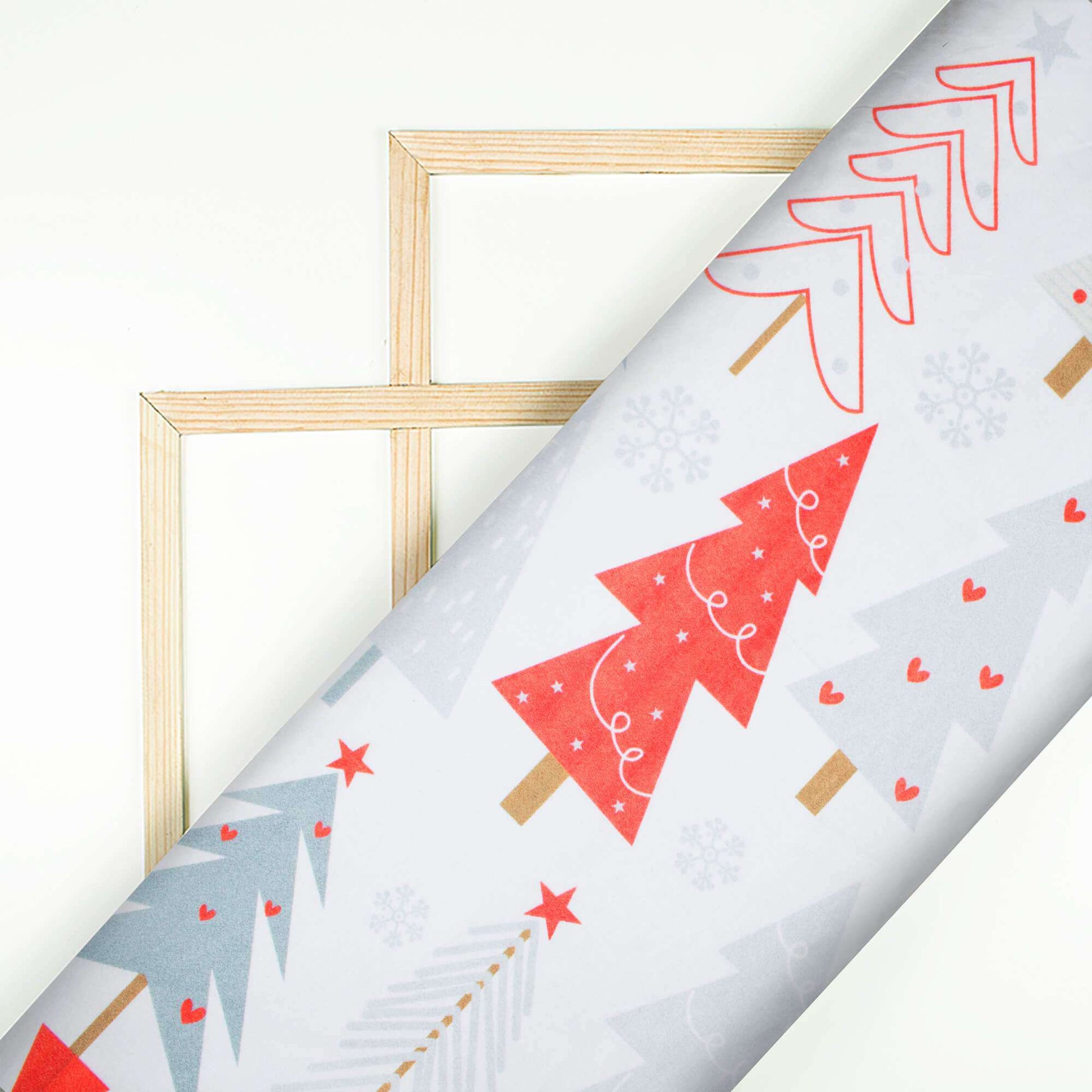 White And Grey Christmas Pattern Digital Print Japan Satin Fabric - Fabcurate