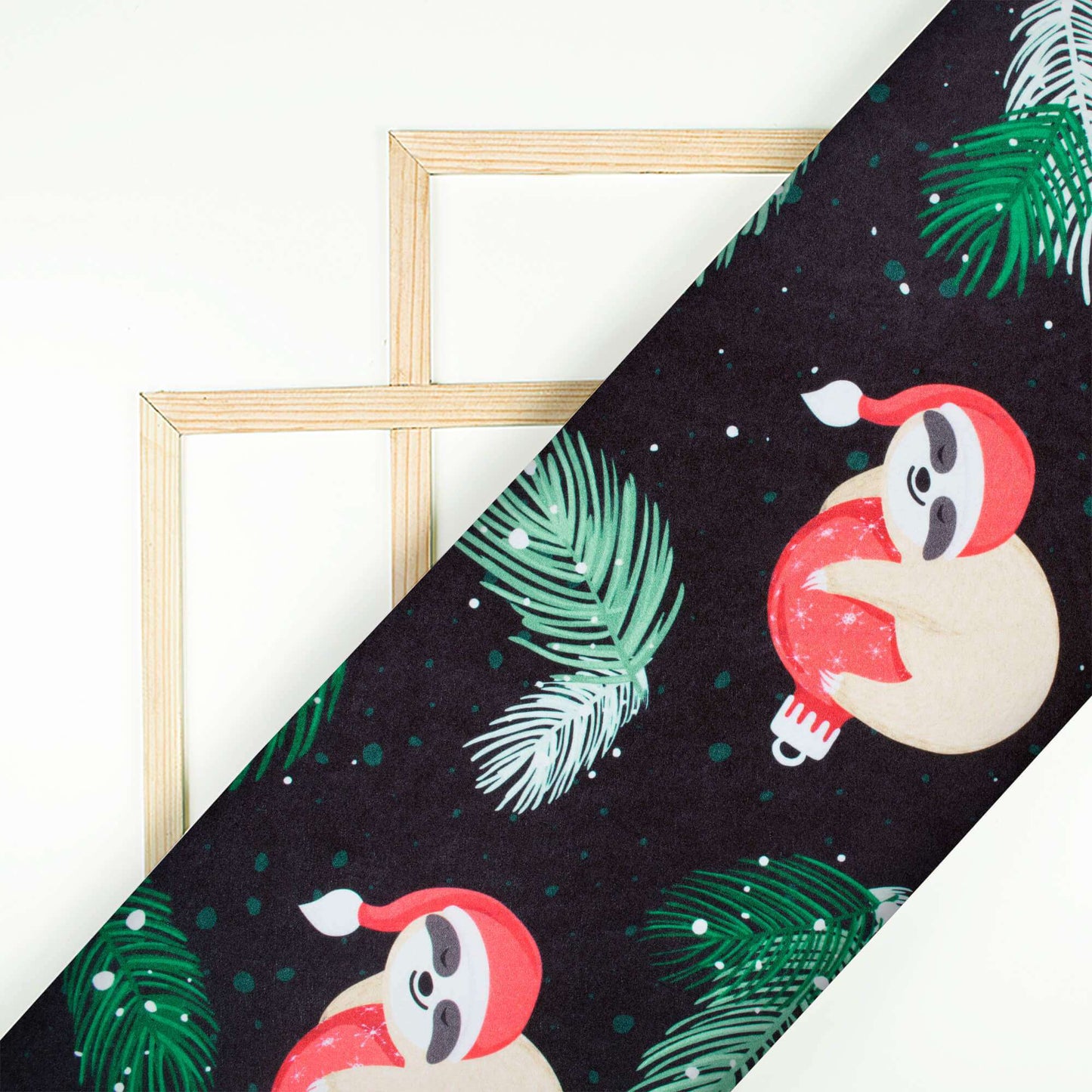 Black And Beige Christmas Pattern Digital Print Japan Satin Fabric - Fabcurate