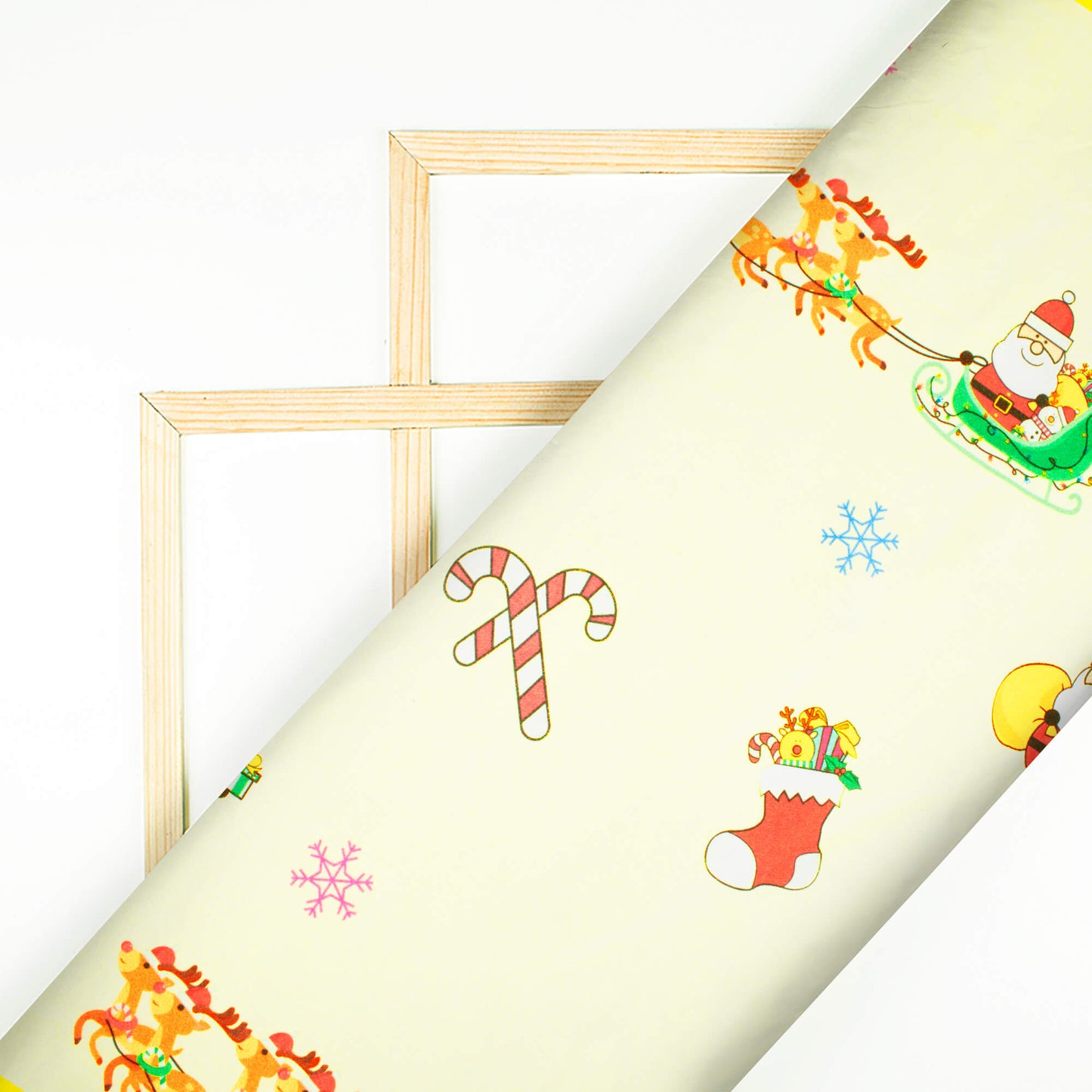 Cream And Red Christmas Pattern Digital Print Japan Satin Fabric - Fabcurate