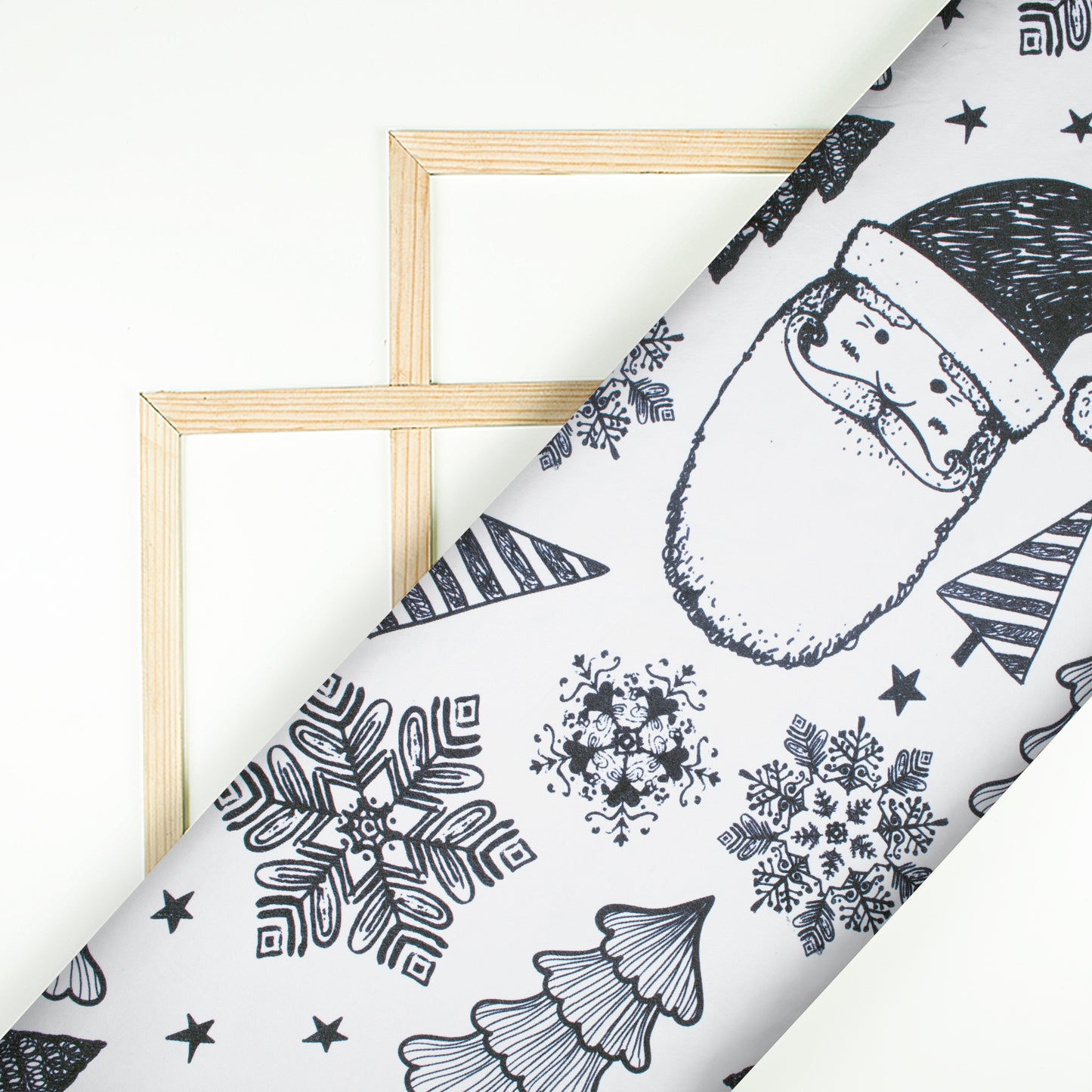 White And Black Christmas Pattern Digital Print Crepe Silk Fabric - Fabcurate