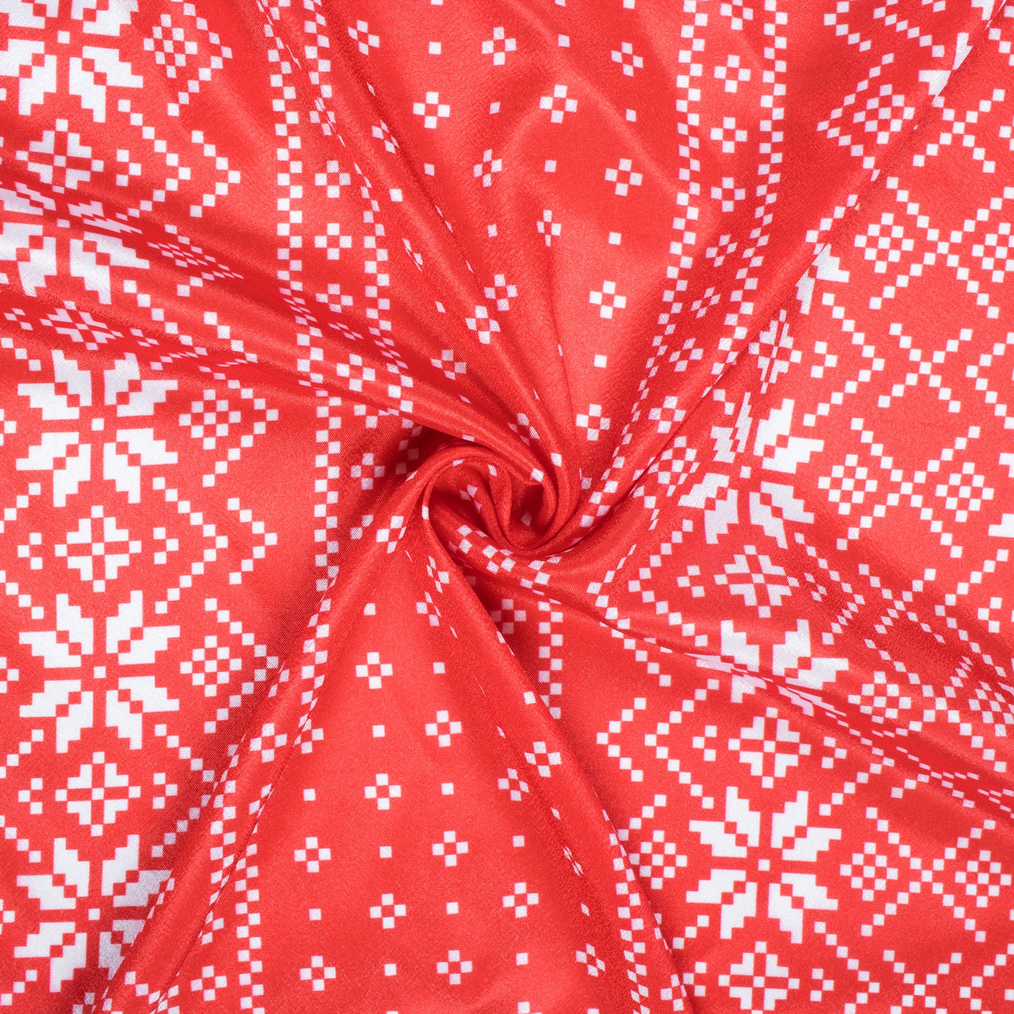 Red And White Christmas Pattern Digital Print Crepe Silk Fabric - Fabcurate