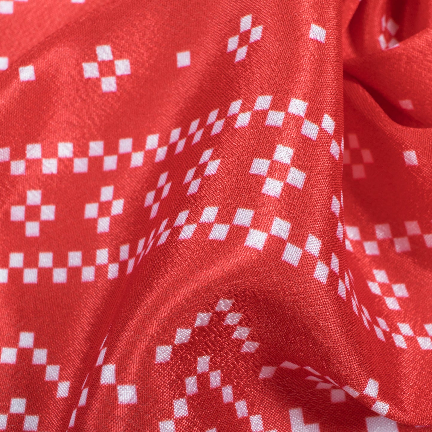 Red And White Christmas Pattern Digital Print Crepe Silk Fabric - Fabcurate