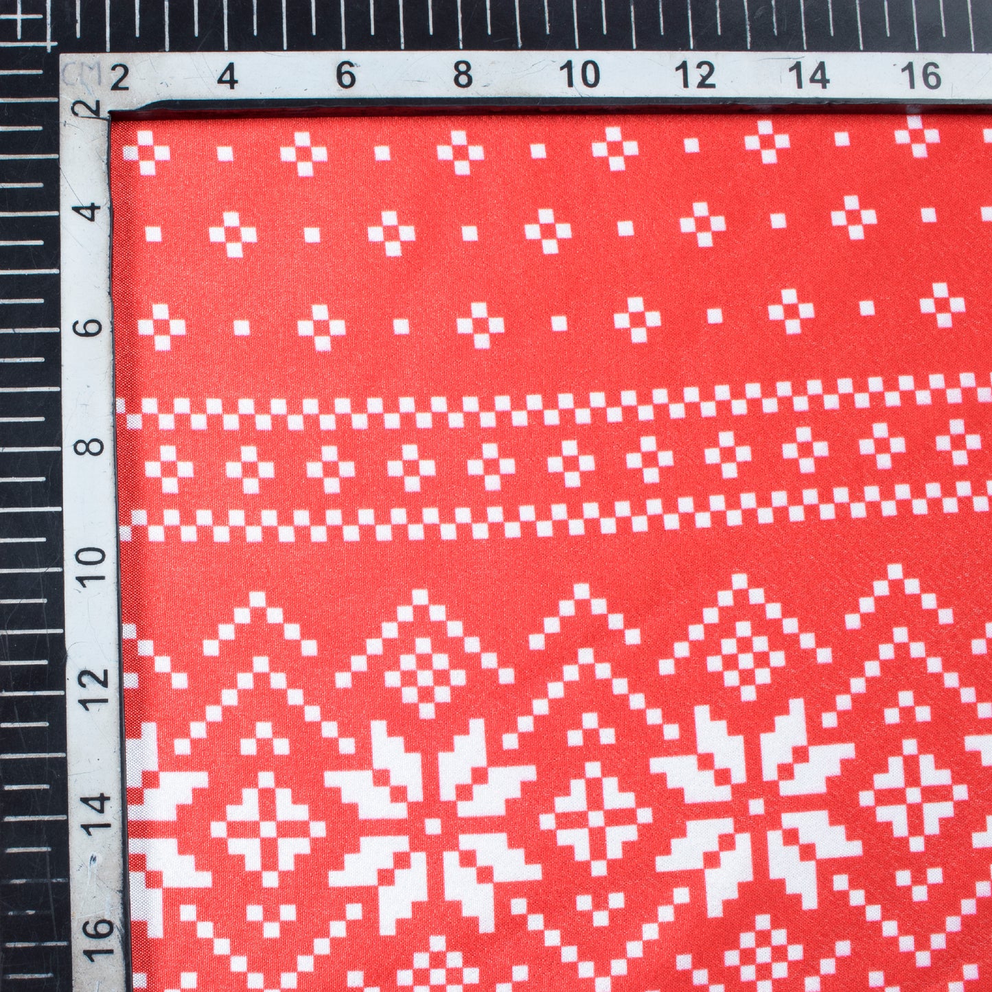 Red And White Christmas Pattern Digital Print Crepe Silk Fabric - Fabcurate