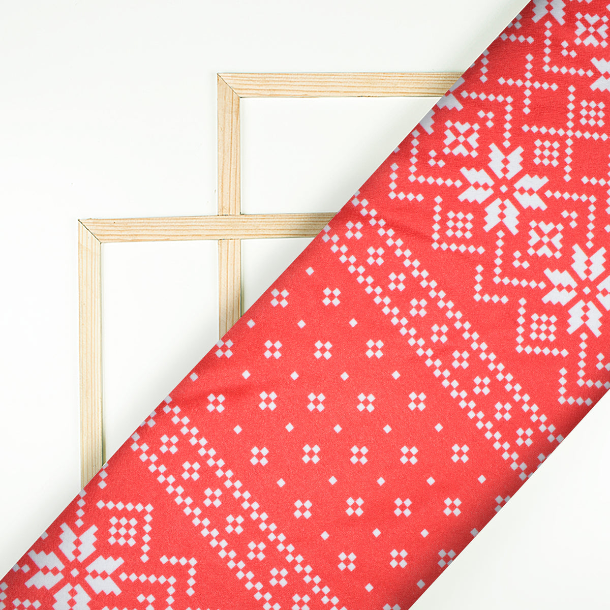 Red And White Christmas Pattern Digital Print Crepe Silk Fabric - Fabcurate