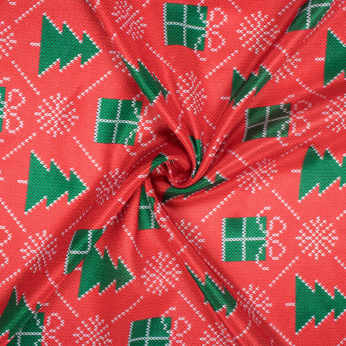 Red And Green Christmas Pattern Digital Print Crepe Silk Fabric - Fabcurate