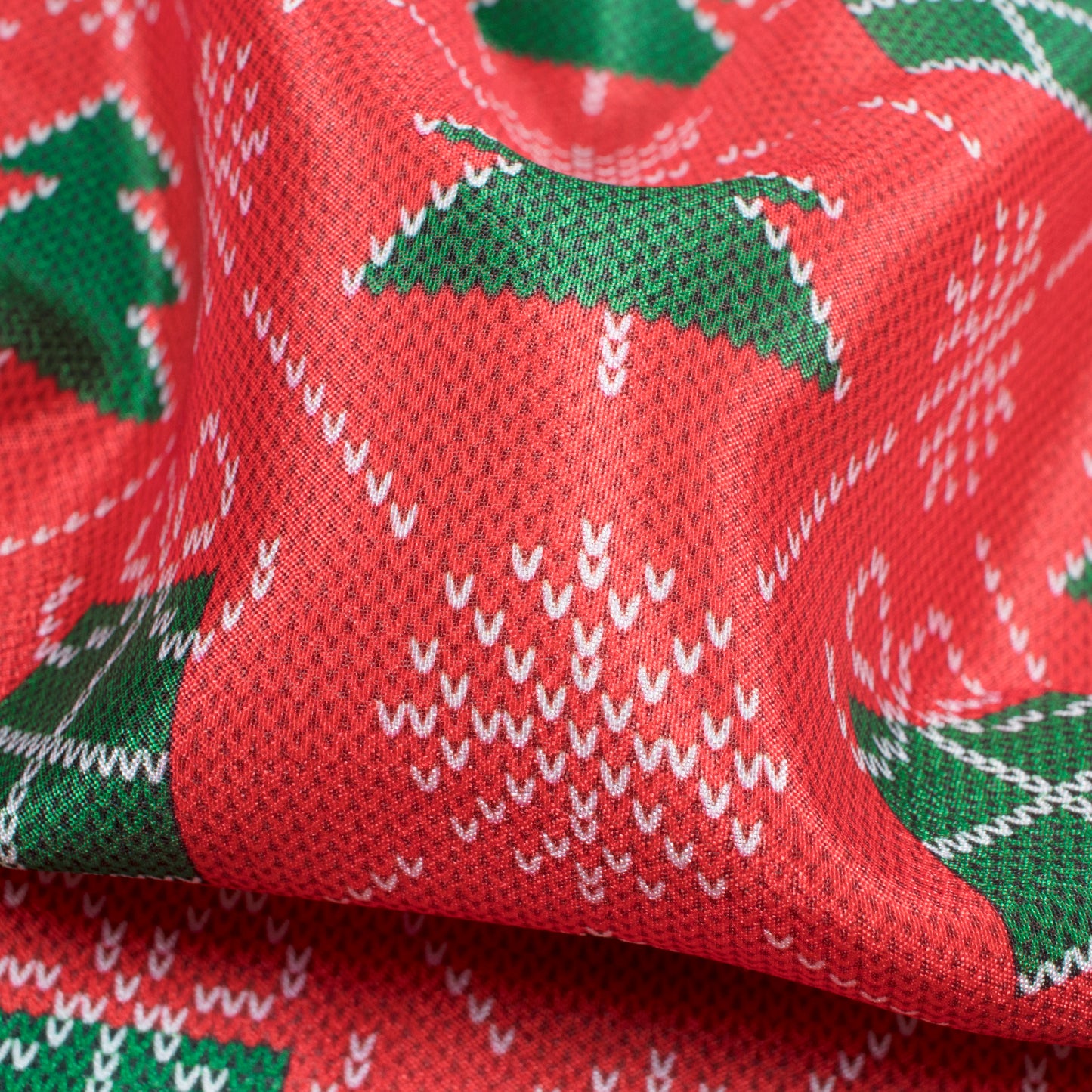 Red And Green Christmas Pattern Digital Print Crepe Silk Fabric - Fabcurate