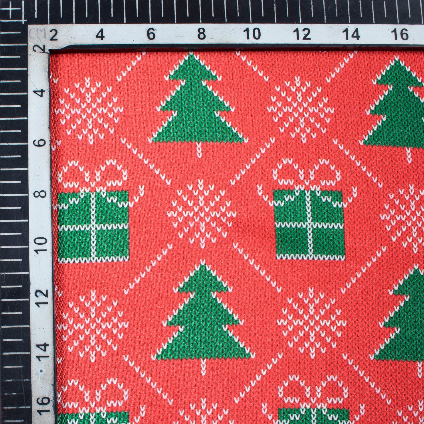 Red And Green Christmas Pattern Digital Print Crepe Silk Fabric - Fabcurate