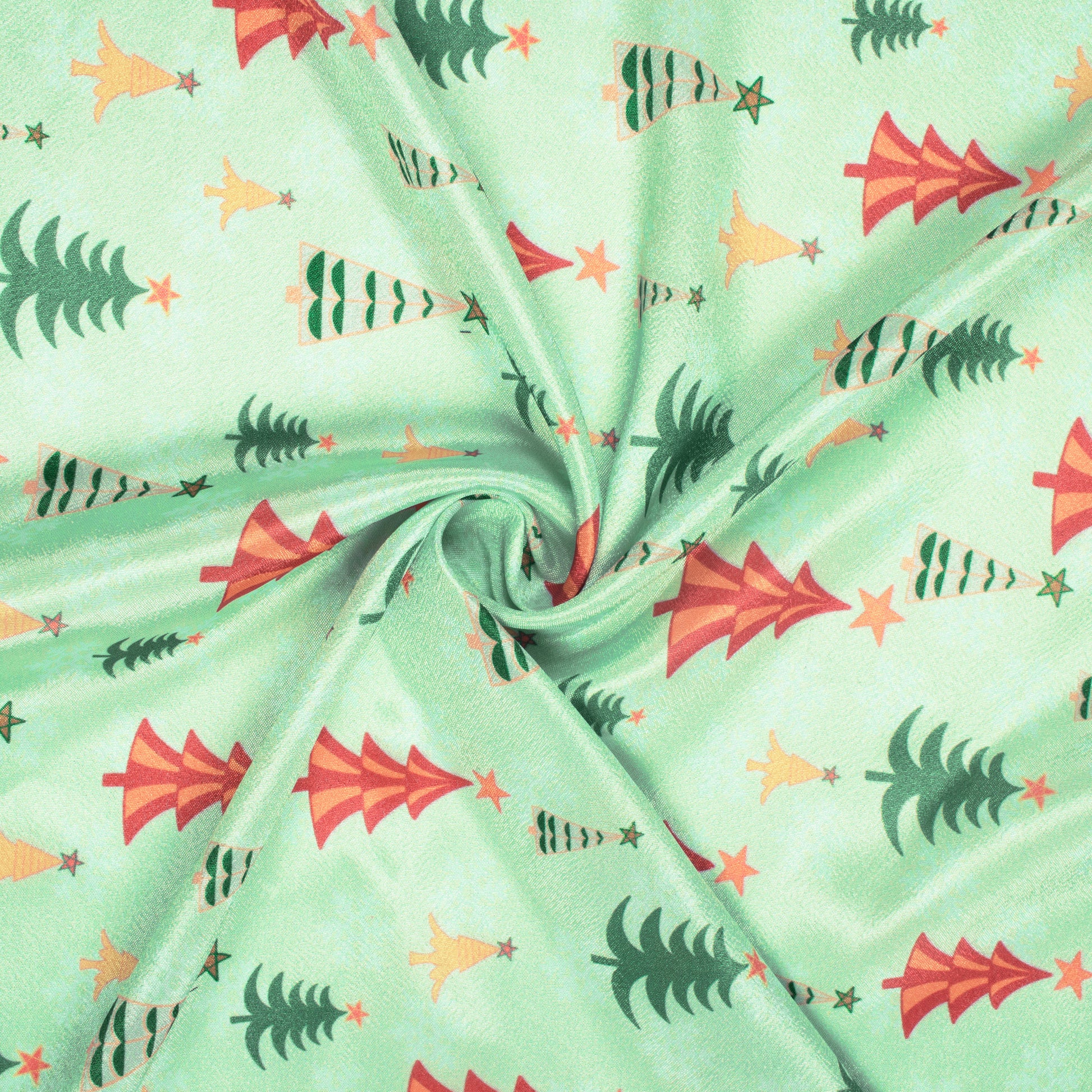 Pitachio Green And Red Christmas Pattern Digital Print Crepe Silk Fabric - Fabcurate