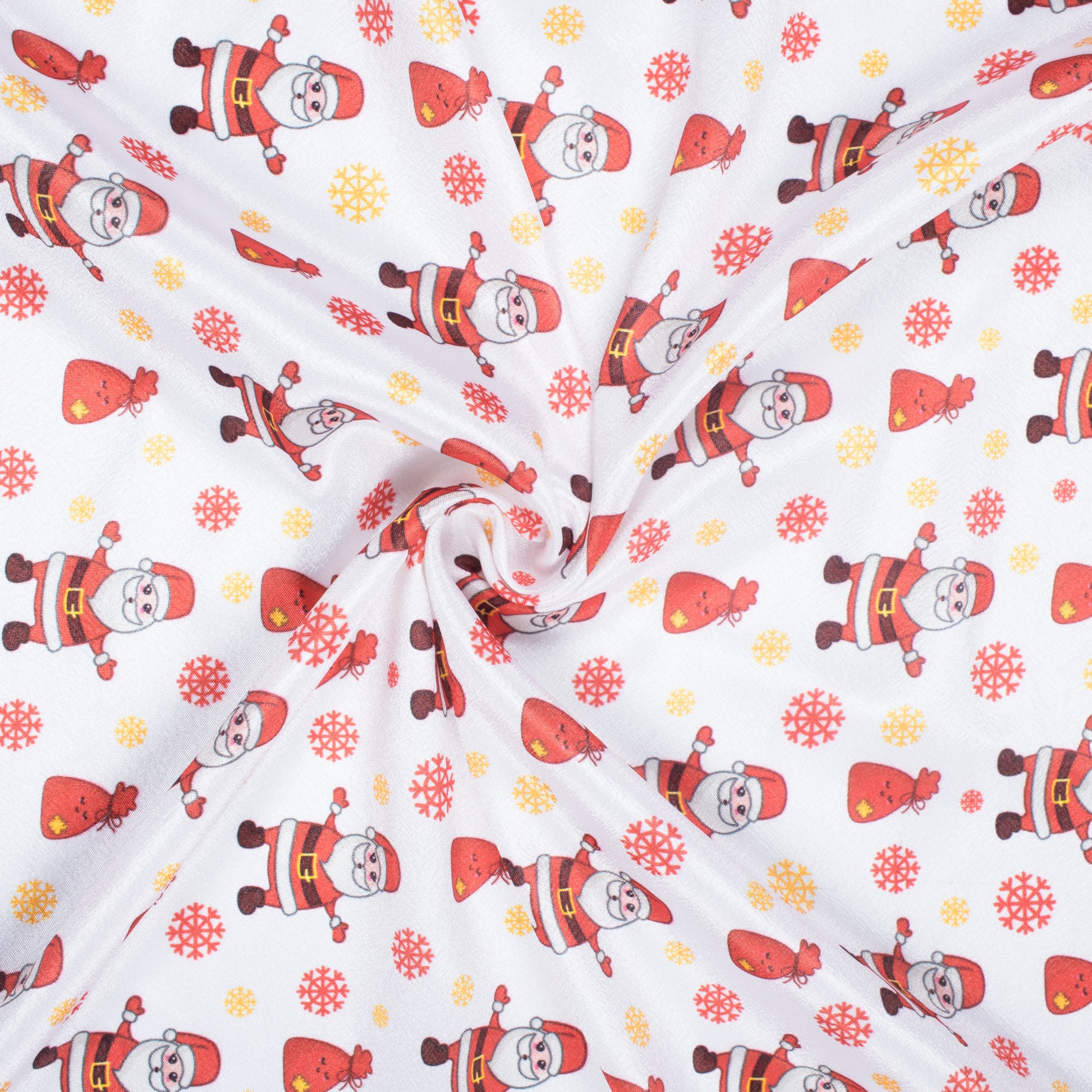 White And Red Christmas Pattern Digital Print Crepe Silk Fabric - Fabcurate