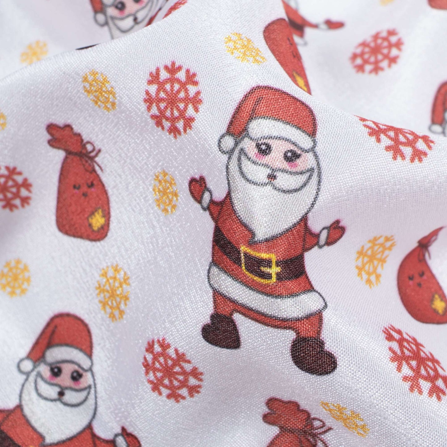 White And Red Christmas Pattern Digital Print Crepe Silk Fabric - Fabcurate