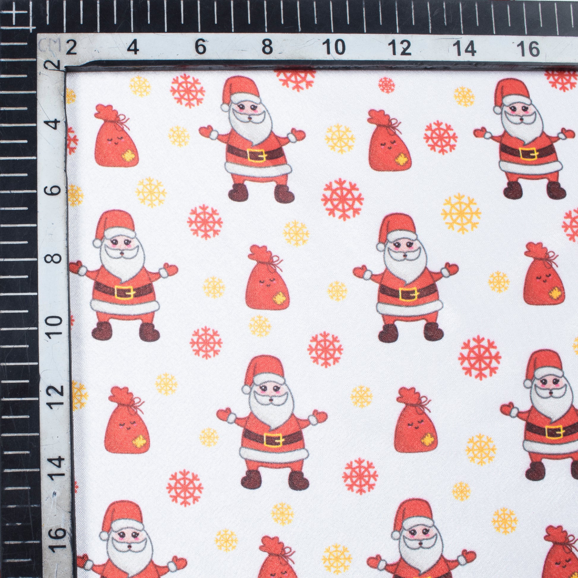 White And Red Christmas Pattern Digital Print Crepe Silk Fabric - Fabcurate