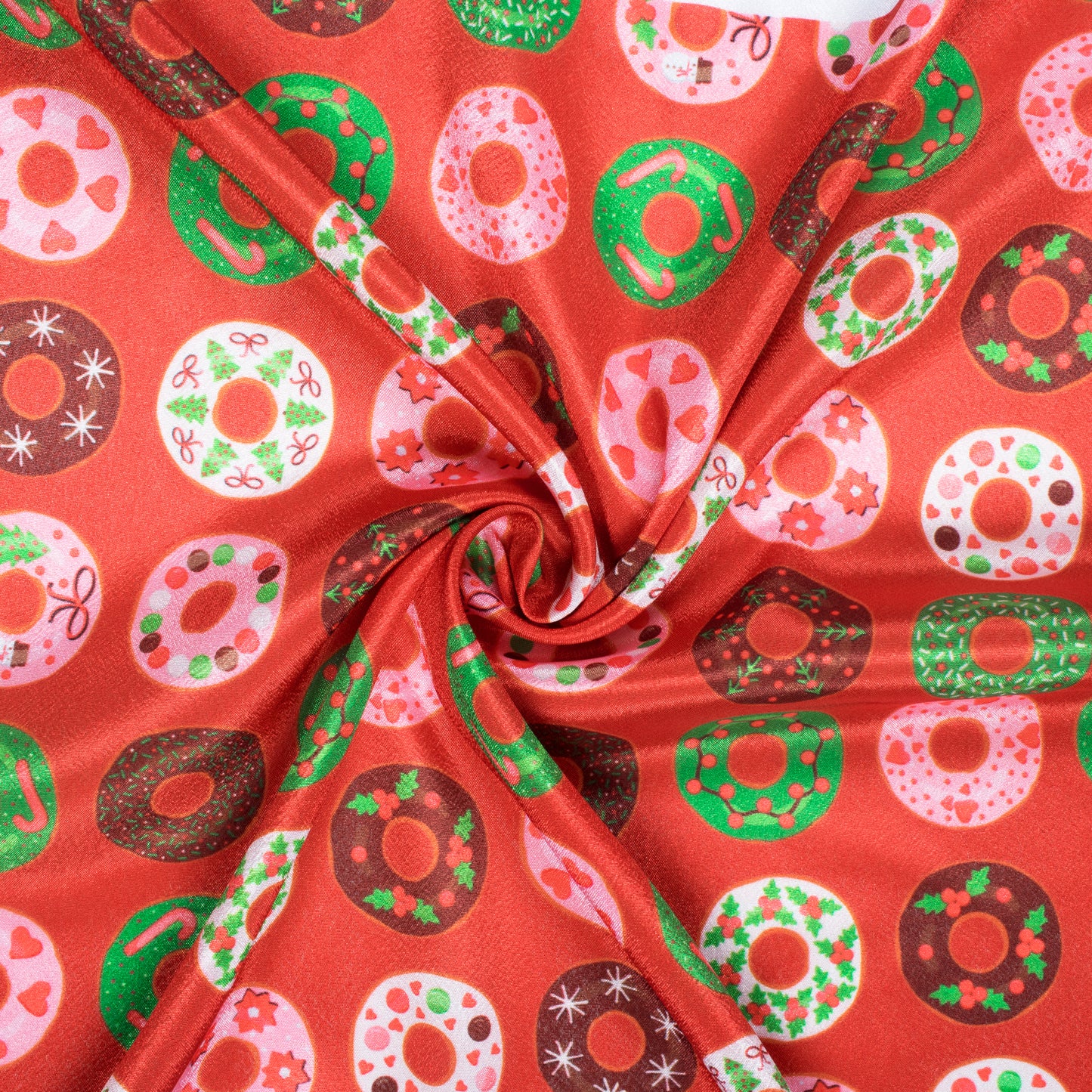 Red And Green Christmas Pattern Digital Print Crepe Silk Fabric - Fabcurate