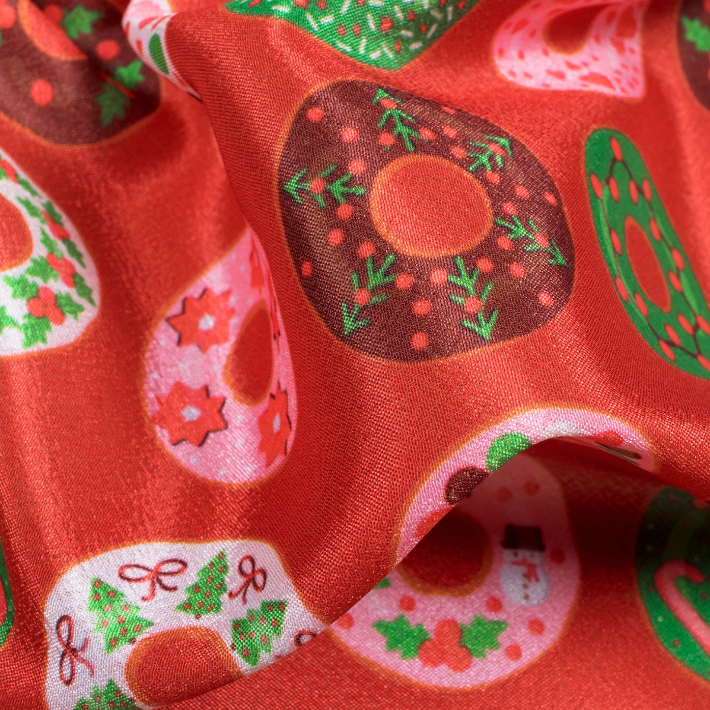 Red And Green Christmas Pattern Digital Print Crepe Silk Fabric - Fabcurate