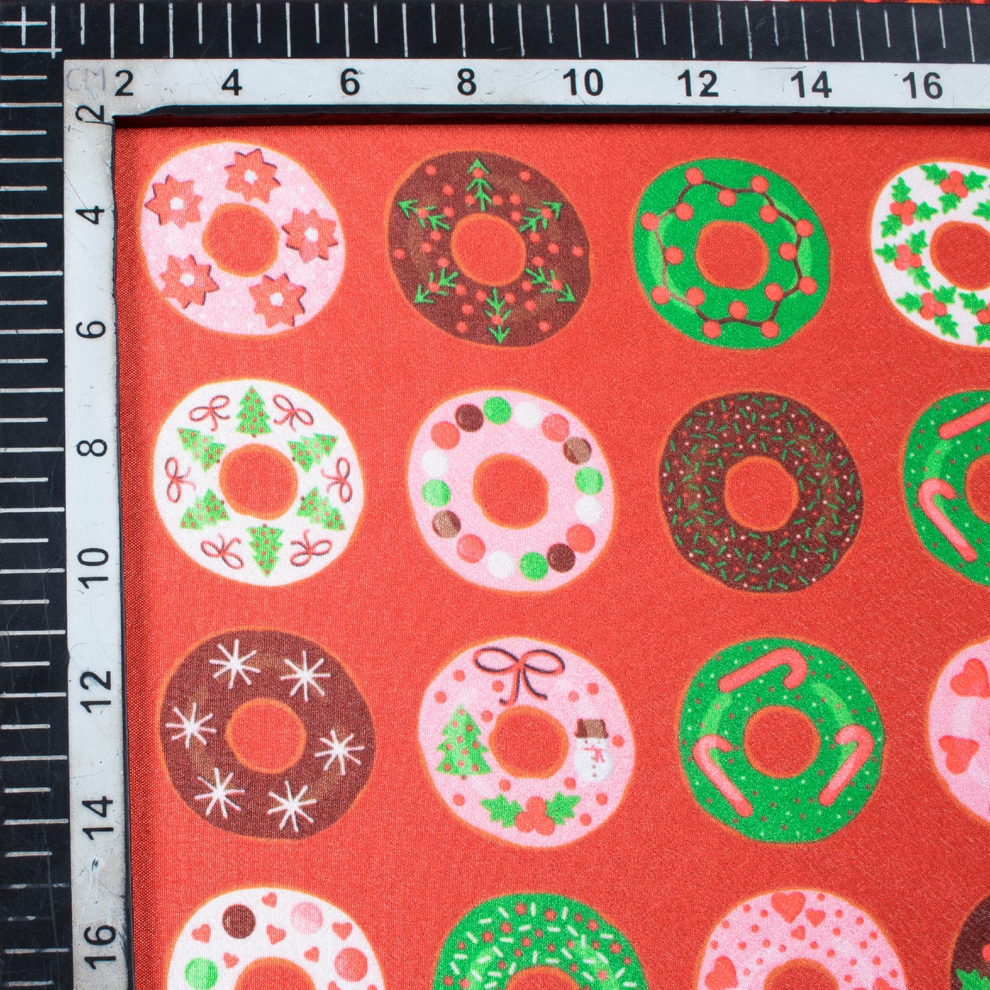 Red And Green Christmas Pattern Digital Print Crepe Silk Fabric - Fabcurate