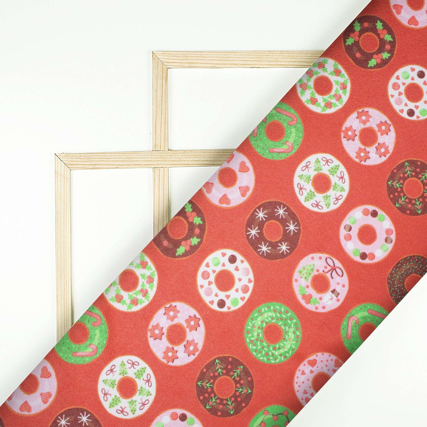 Red And Green Christmas Pattern Digital Print Crepe Silk Fabric - Fabcurate