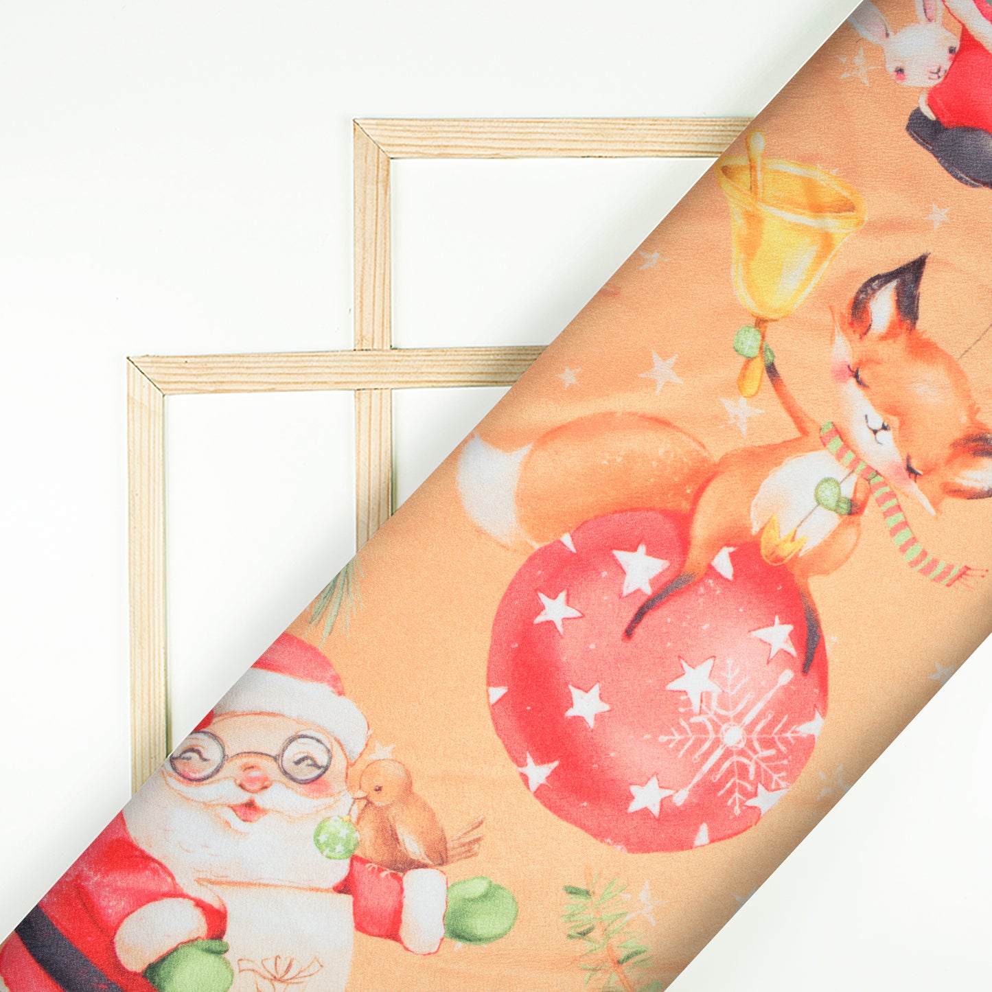 Coral Peach And Red Christmas Pattern Digital Print Crepe Silk Fabric - Fabcurate