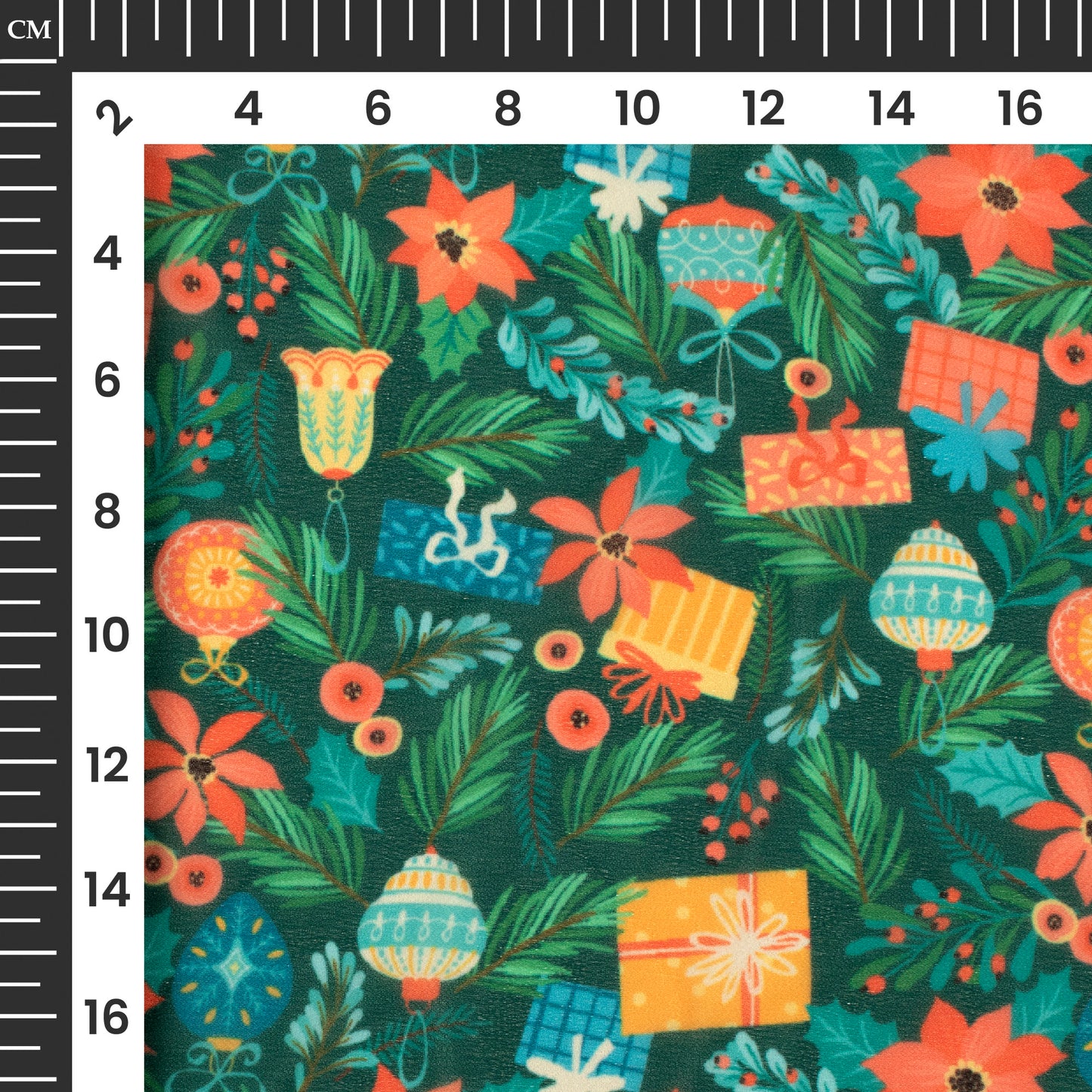 Green And Honey Yellow Christmas Pattern Digital Print Georgette Fabric