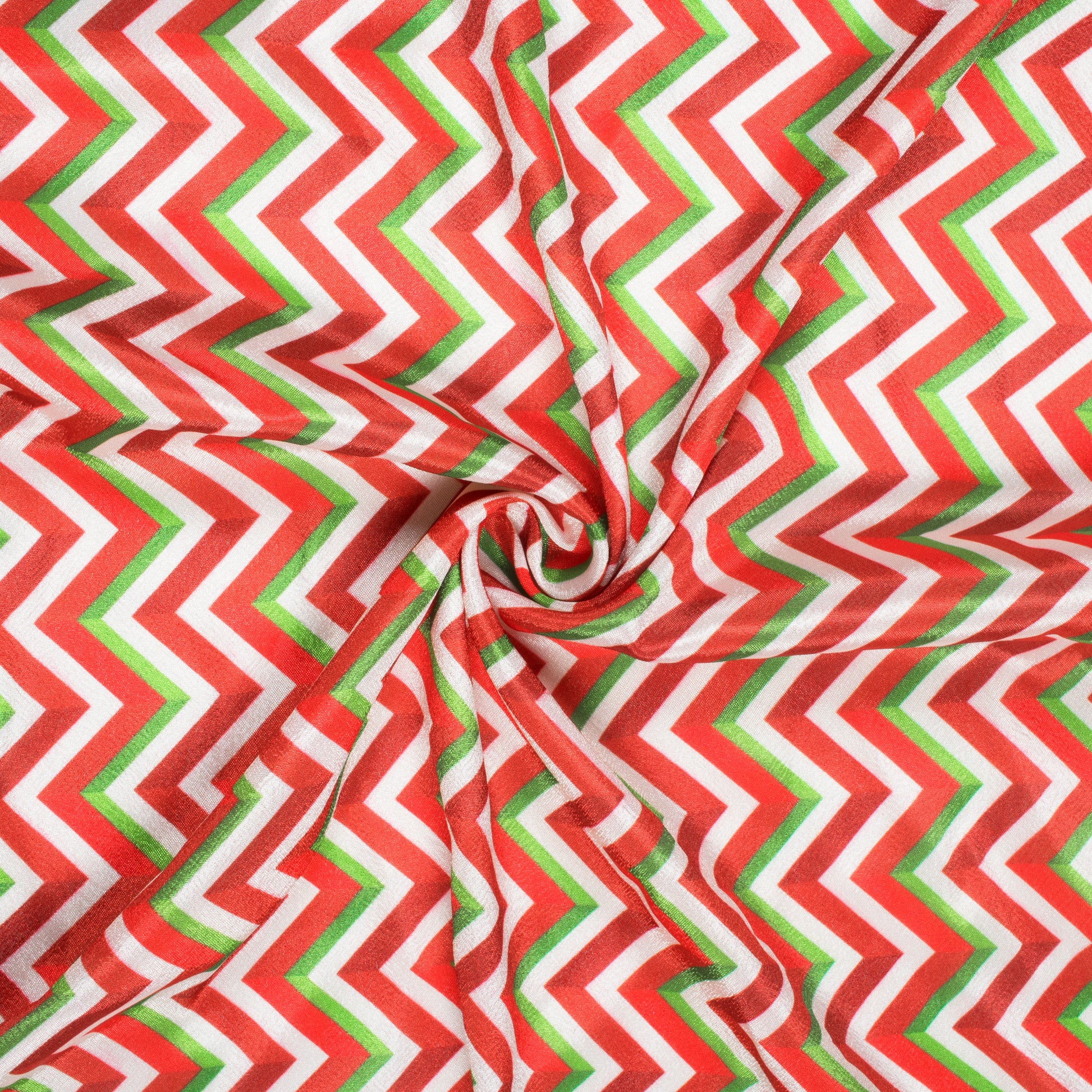 Red And Oyster Cream Christmas Pattern Digital Print Crepe Silk Fabric - Fabcurate