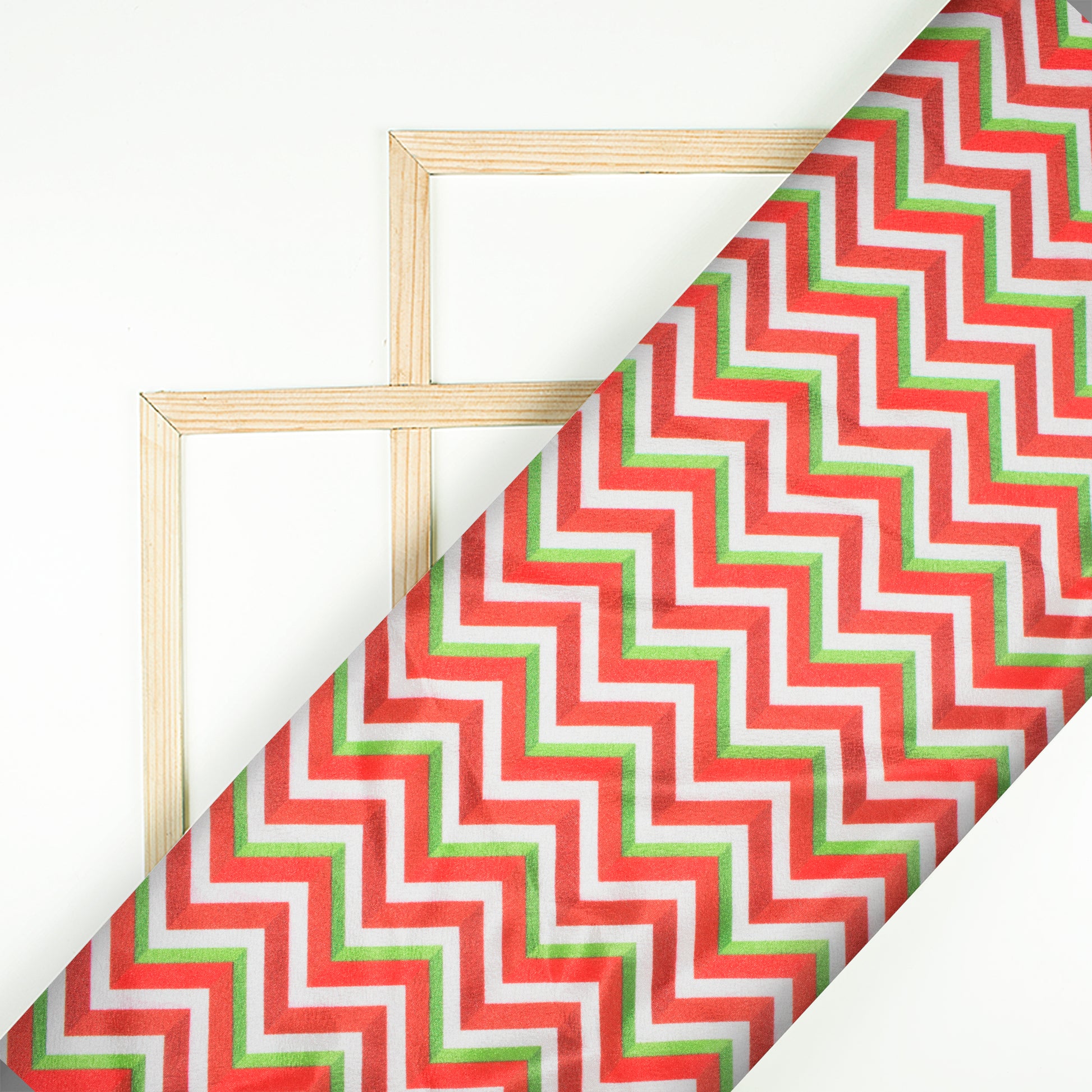 Red And Oyster Cream Christmas Pattern Digital Print Crepe Silk Fabric - Fabcurate