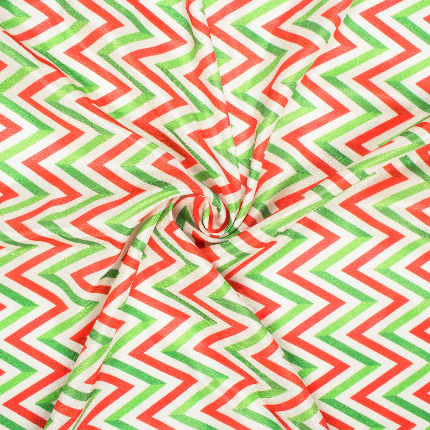 Red And Green Christmas Pattern Digital Print Crepe Silk Fabric - Fabcurate