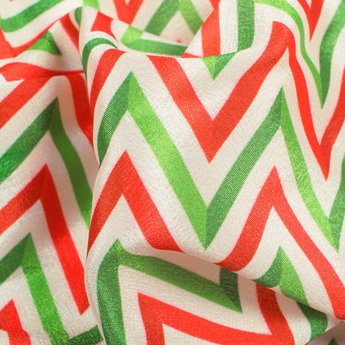 Red And Green Christmas Pattern Digital Print Crepe Silk Fabric - Fabcurate