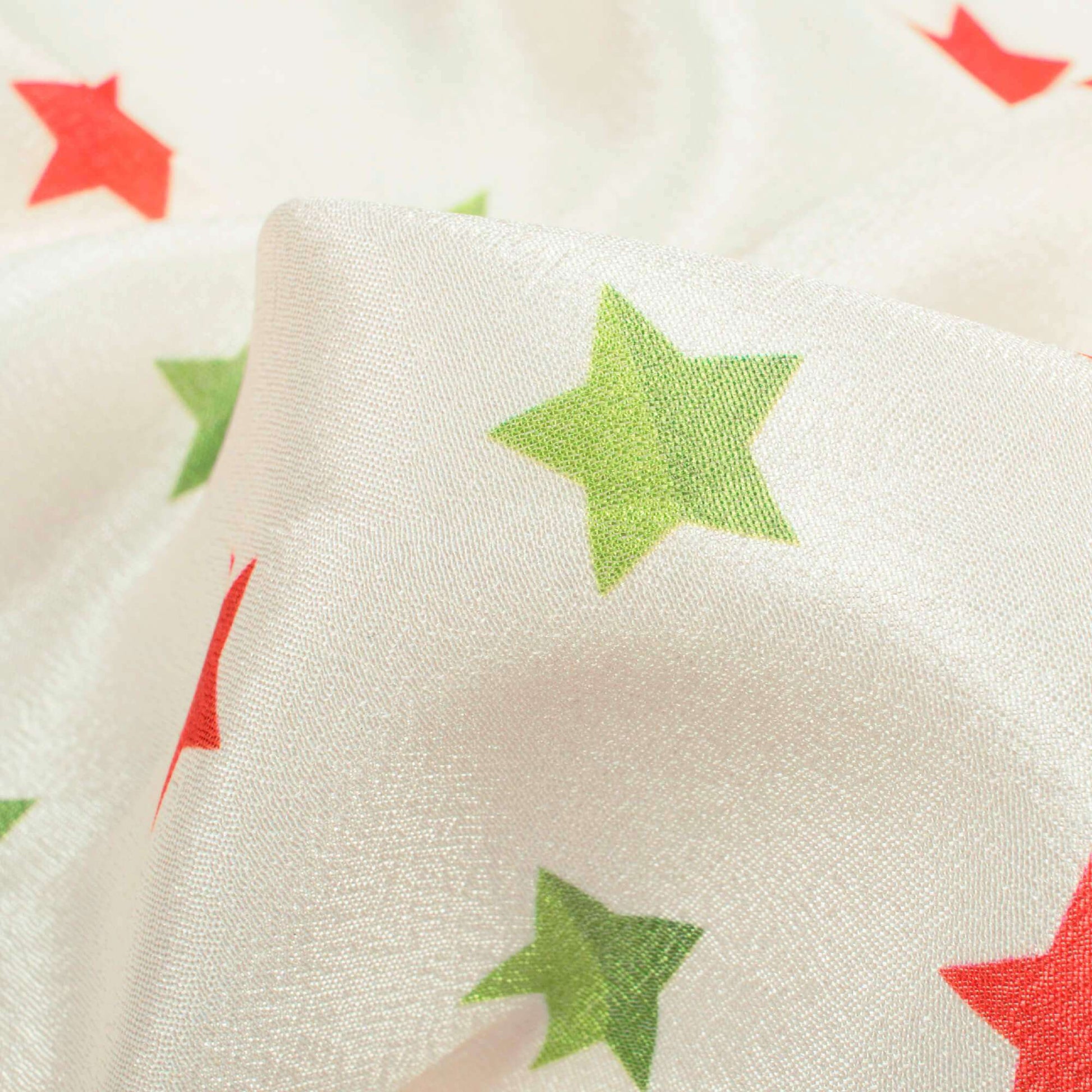 Oyster Cream And Red Christmas Pattern Digital Print Crepe Silk Fabric - Fabcurate