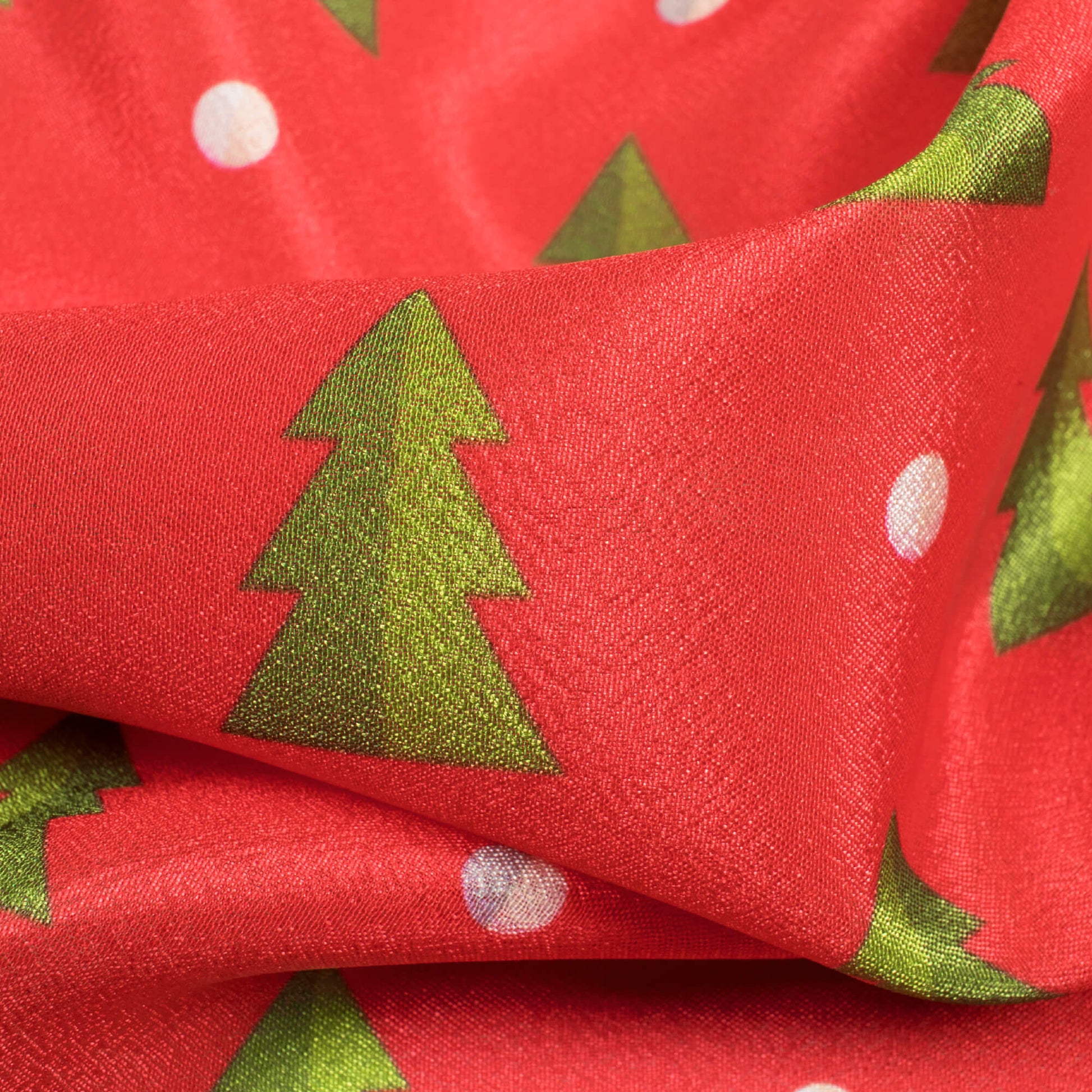 Red And Green Christmas Pattern Digital Print Crepe Silk Fabric - Fabcurate