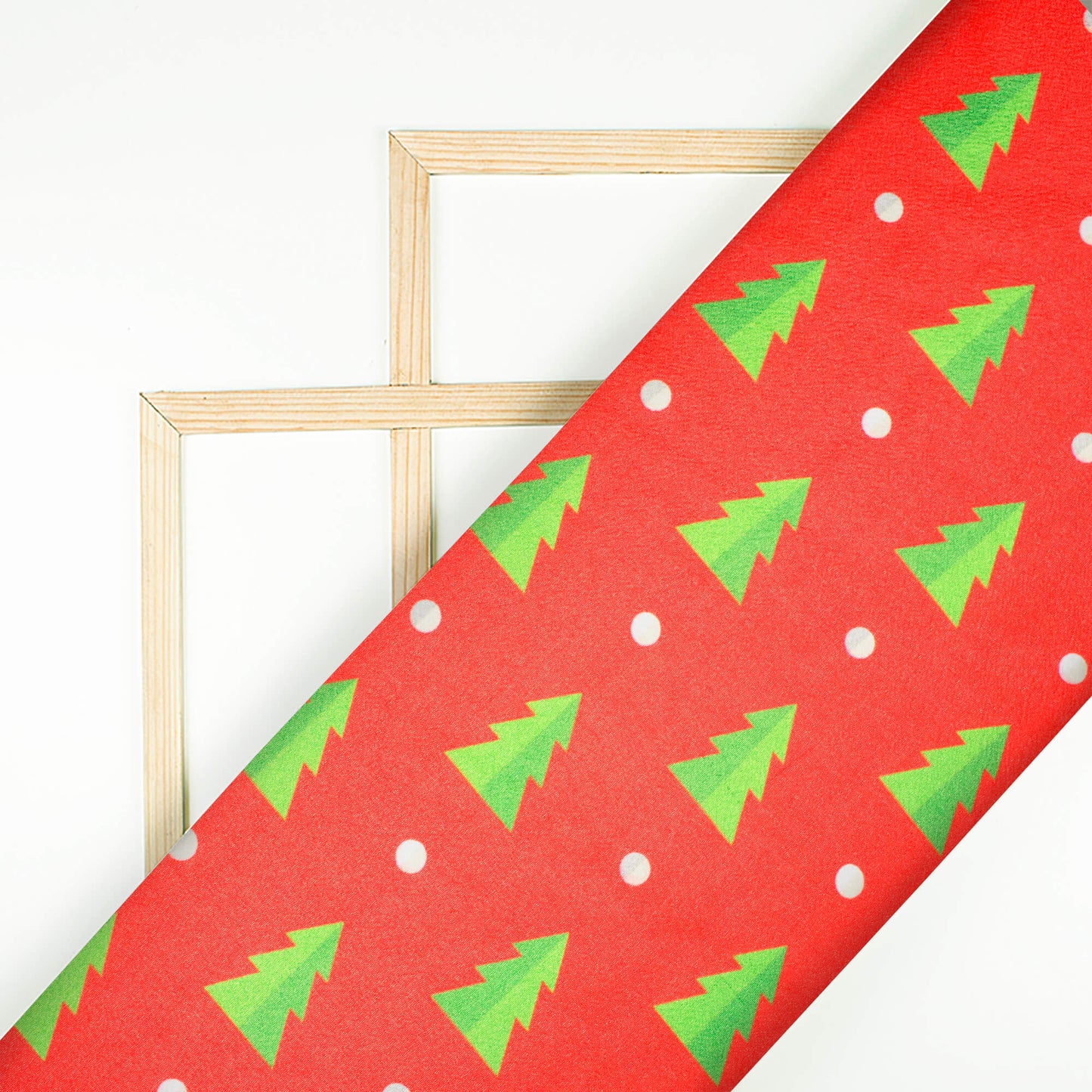 Red And Green Christmas Pattern Digital Print Crepe Silk Fabric - Fabcurate