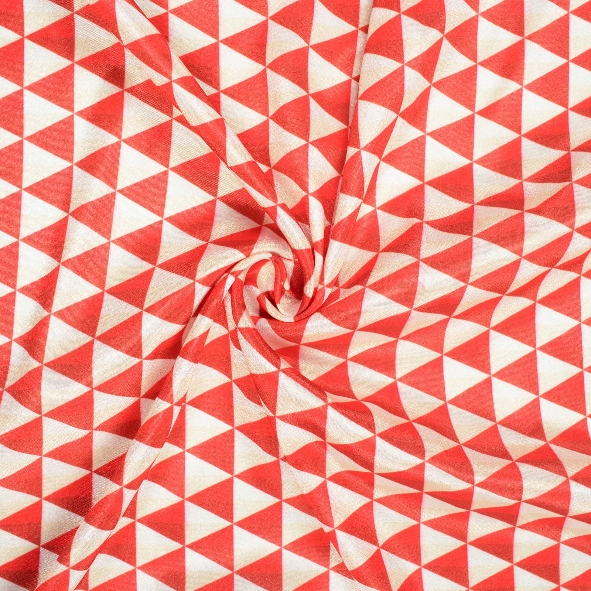 Red And Oyster Cream Christmas Pattern Digital Print Crepe Silk Fabric - Fabcurate