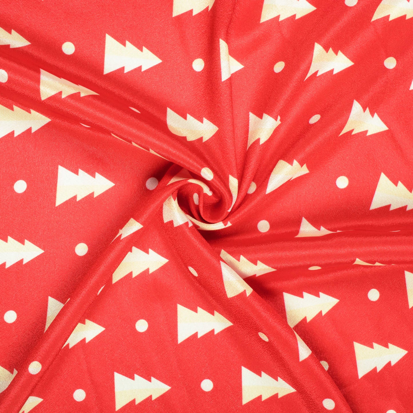 Red And Oyster Cream Christmas Pattern Digital Print Crepe Silk Fabric - Fabcurate