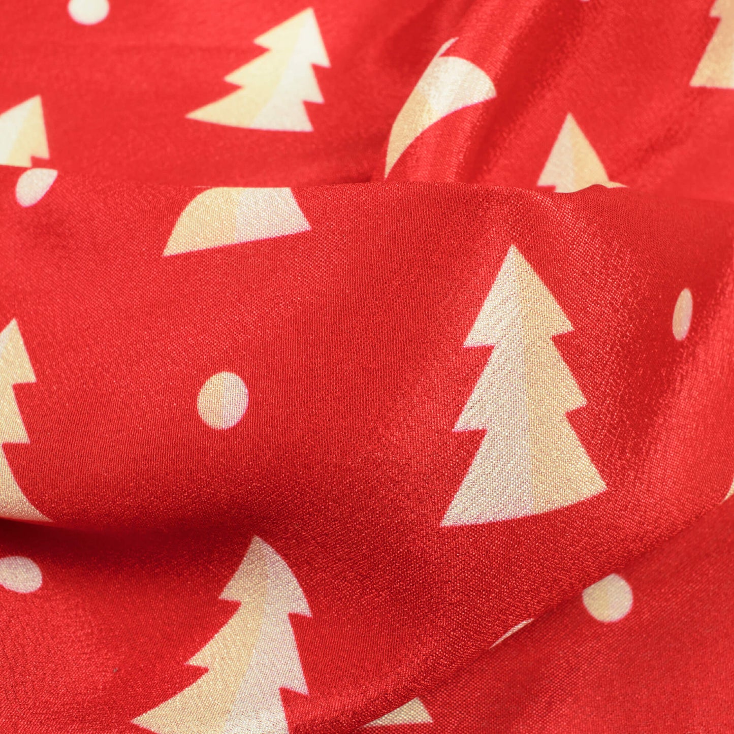 Red And Oyster Cream Christmas Pattern Digital Print Crepe Silk Fabric - Fabcurate