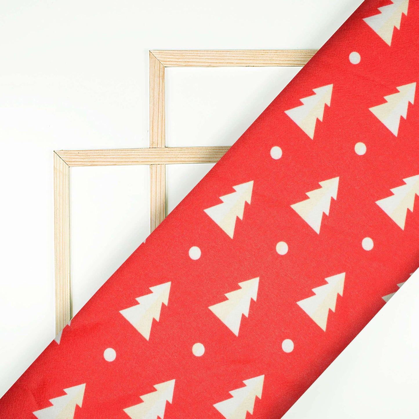 Red And Oyster Cream Christmas Pattern Digital Print Crepe Silk Fabric - Fabcurate