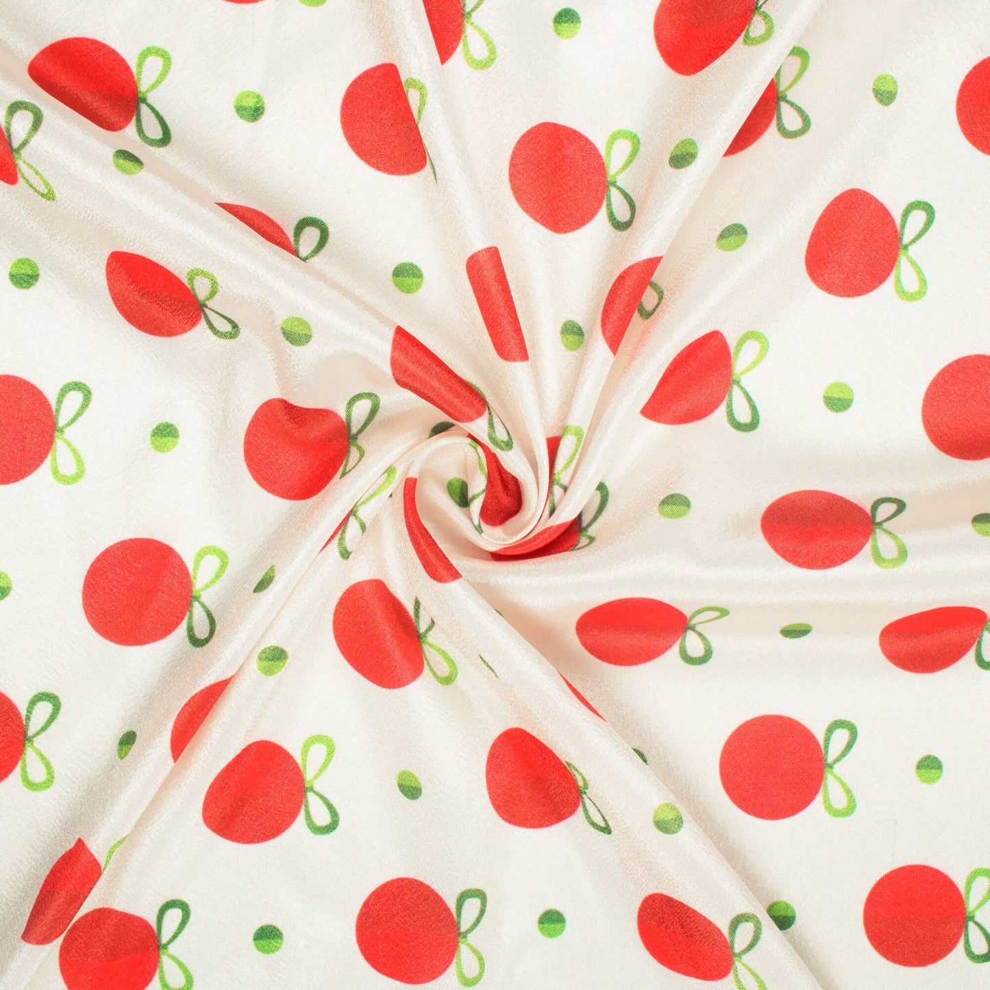 Oyster Cream And Red Christmas Pattern Digital Print Crepe Silk Fabric - Fabcurate