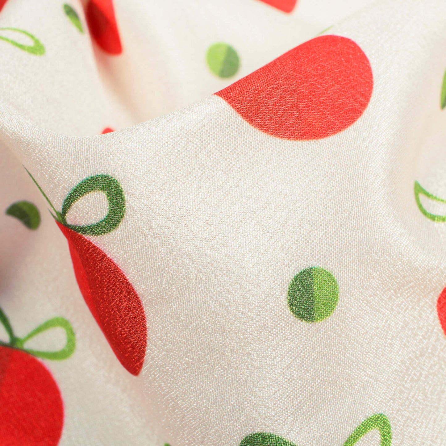 Oyster Cream And Red Christmas Pattern Digital Print Crepe Silk Fabric - Fabcurate