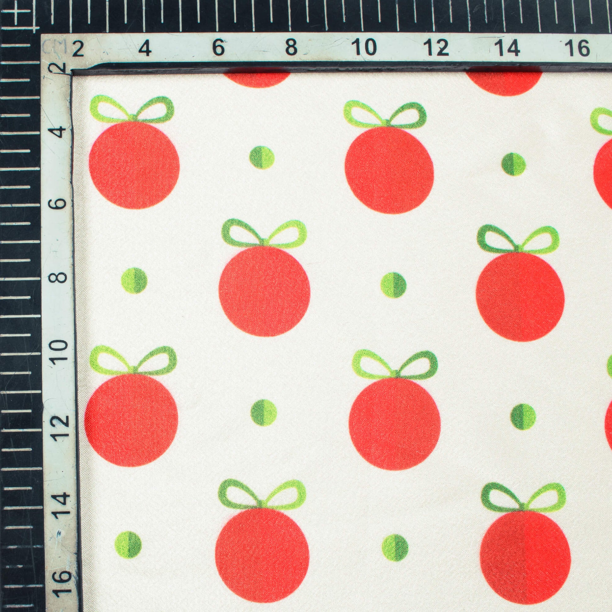Oyster Cream And Red Christmas Pattern Digital Print Crepe Silk Fabric - Fabcurate