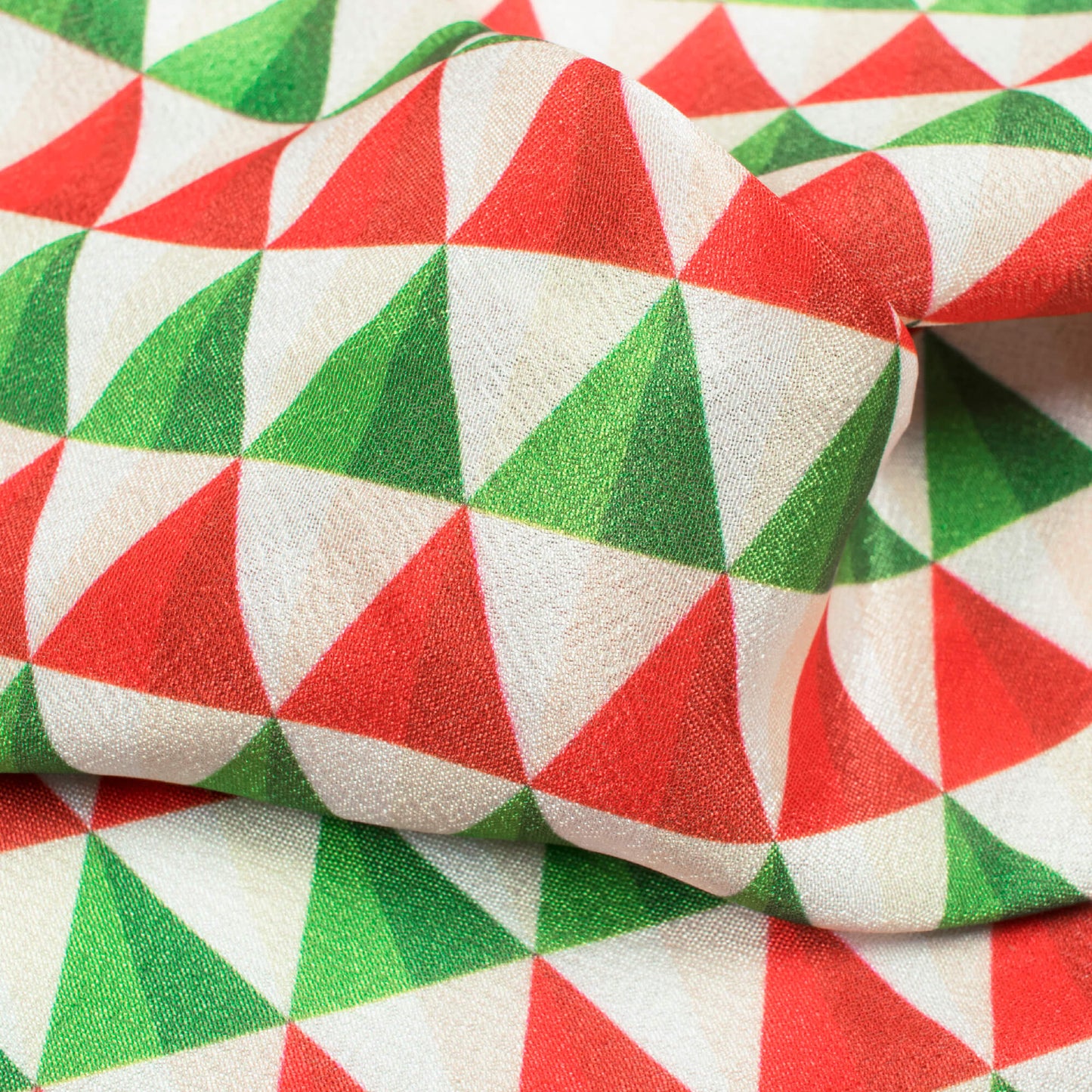 Red And Green Christmas Pattern Digital Print Crepe Silk Fabric - Fabcurate