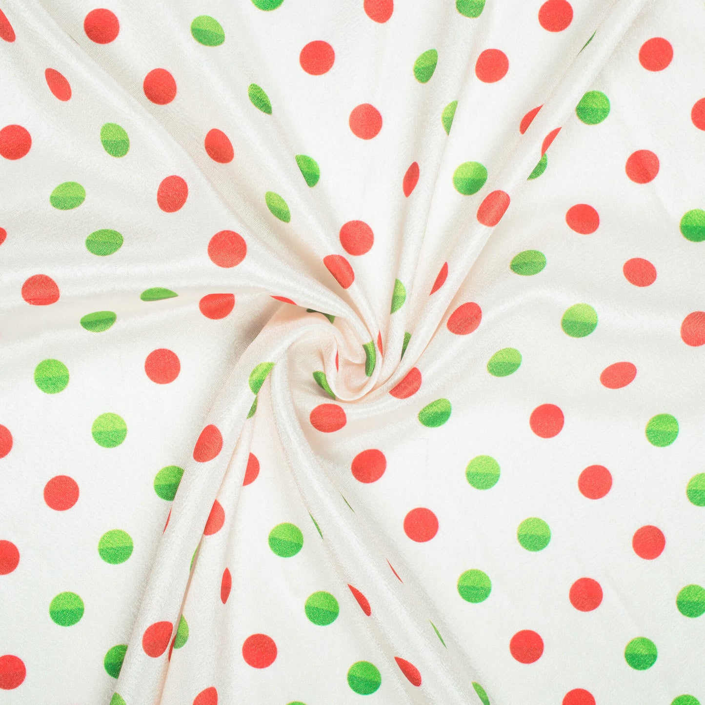 Oyster Cream And Green Christmas Pattern Digital Print Crepe Silk Fabric - Fabcurate