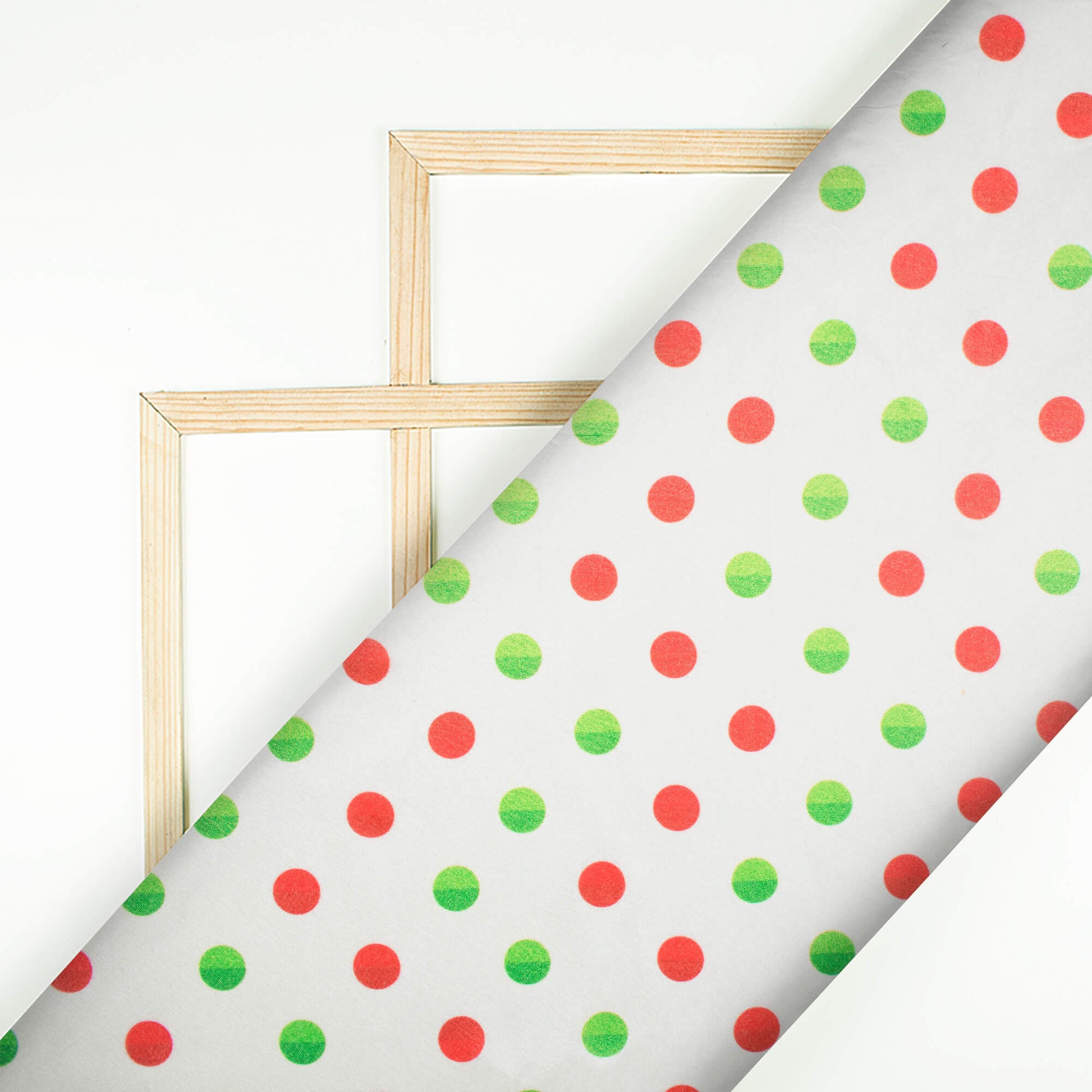 Oyster Cream And Green Christmas Pattern Digital Print Crepe Silk Fabric - Fabcurate